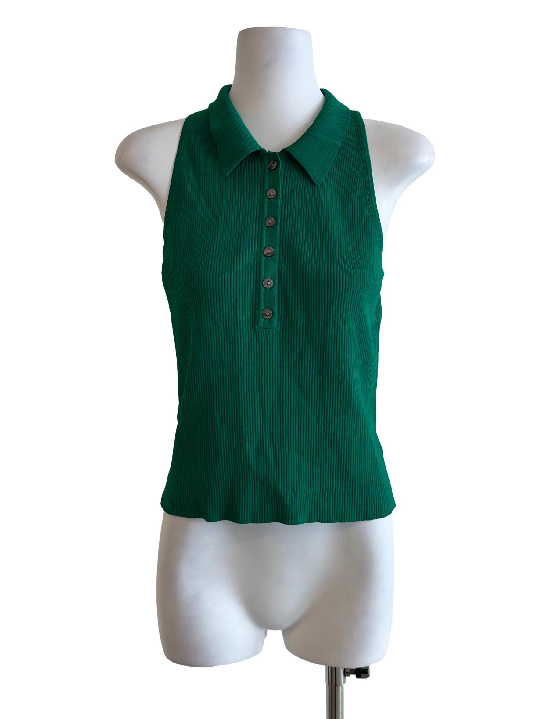 Green Texture Collar Sleeveless Top LB