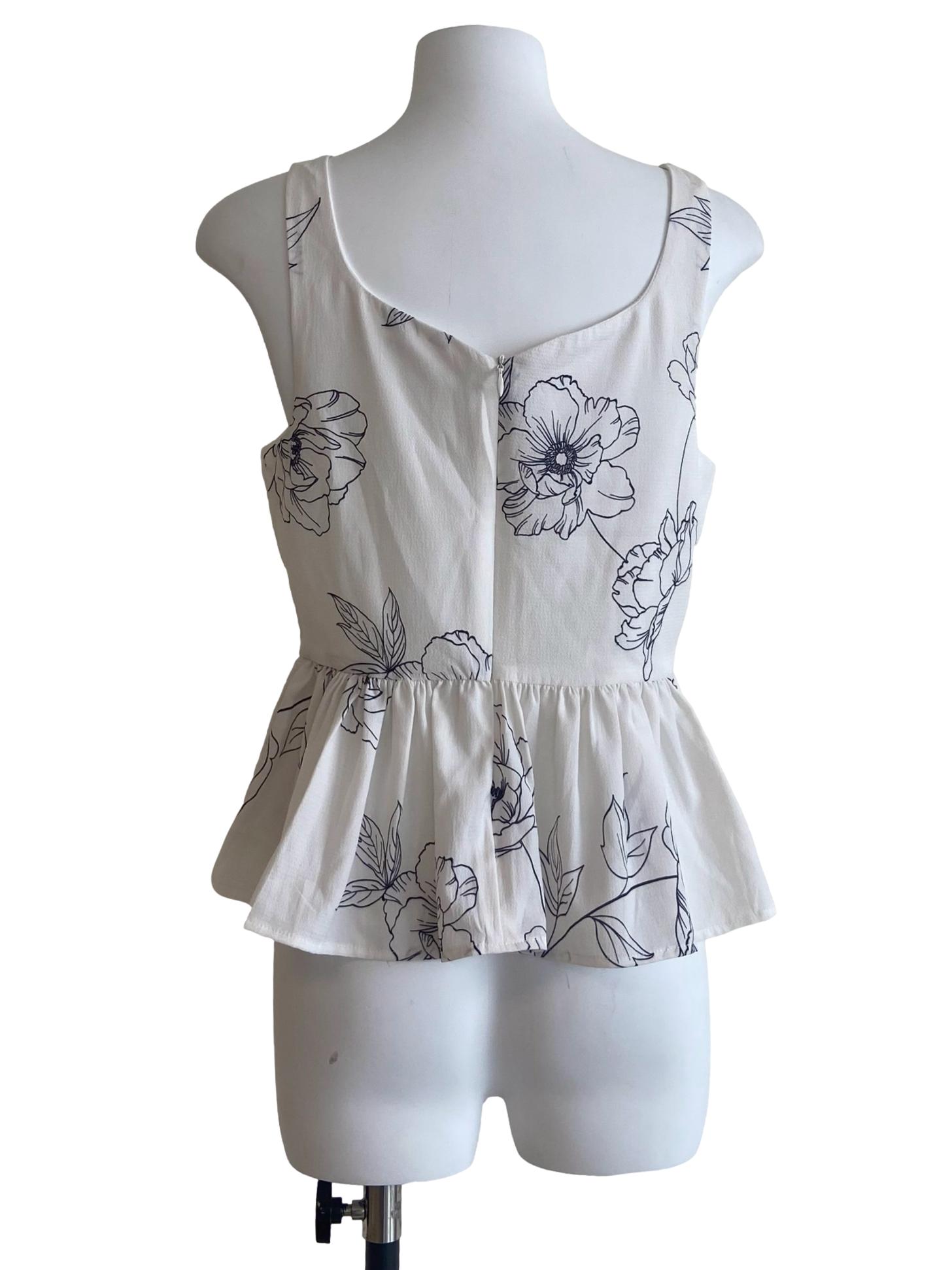 White Floral Sleeveless Peplum Top