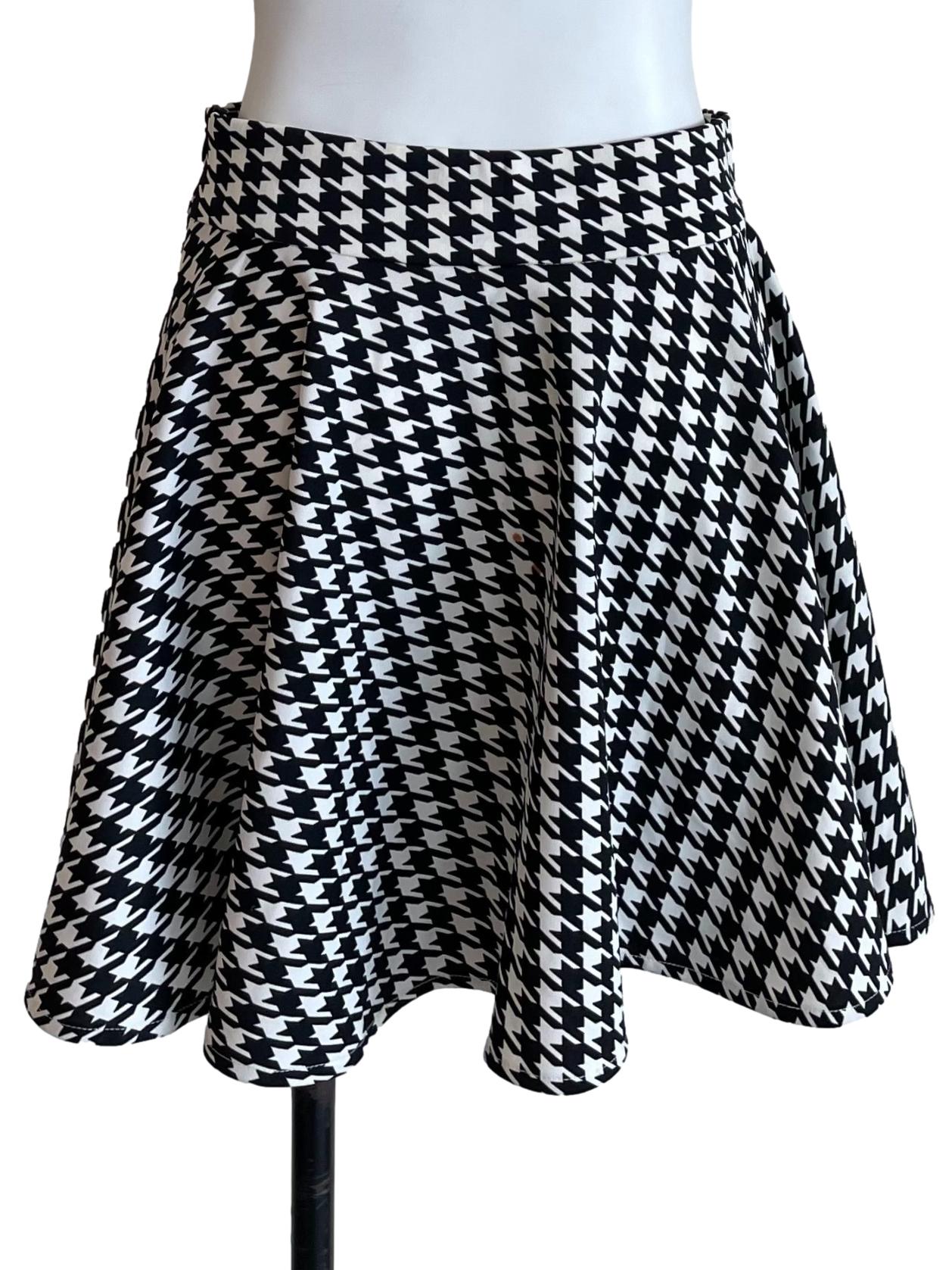 Black Houndstooth Full Circle Mini Skirt