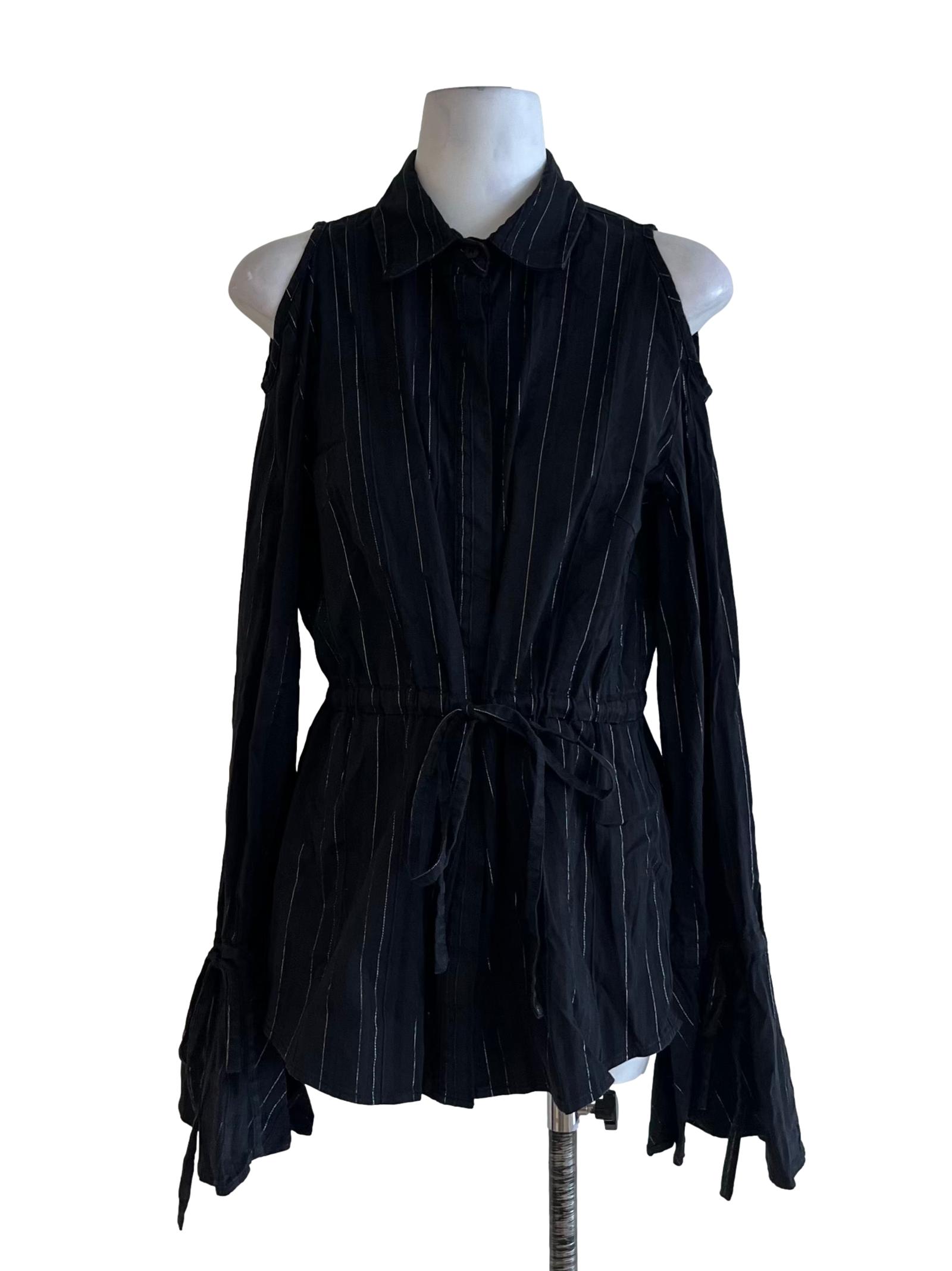 Black Candy Stripe Button-Down Blouse
