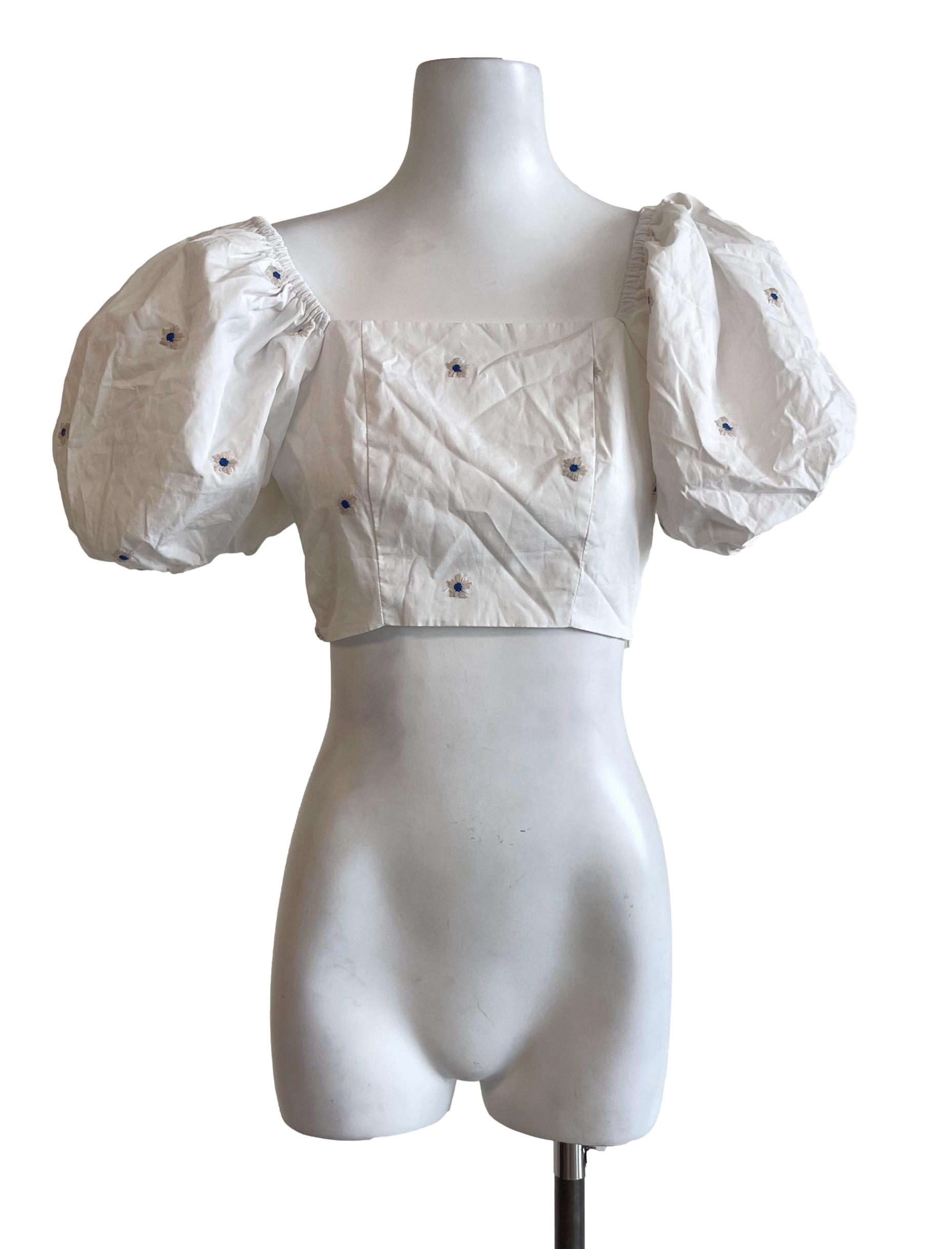 Off White Puffed Sleeves Crop Top