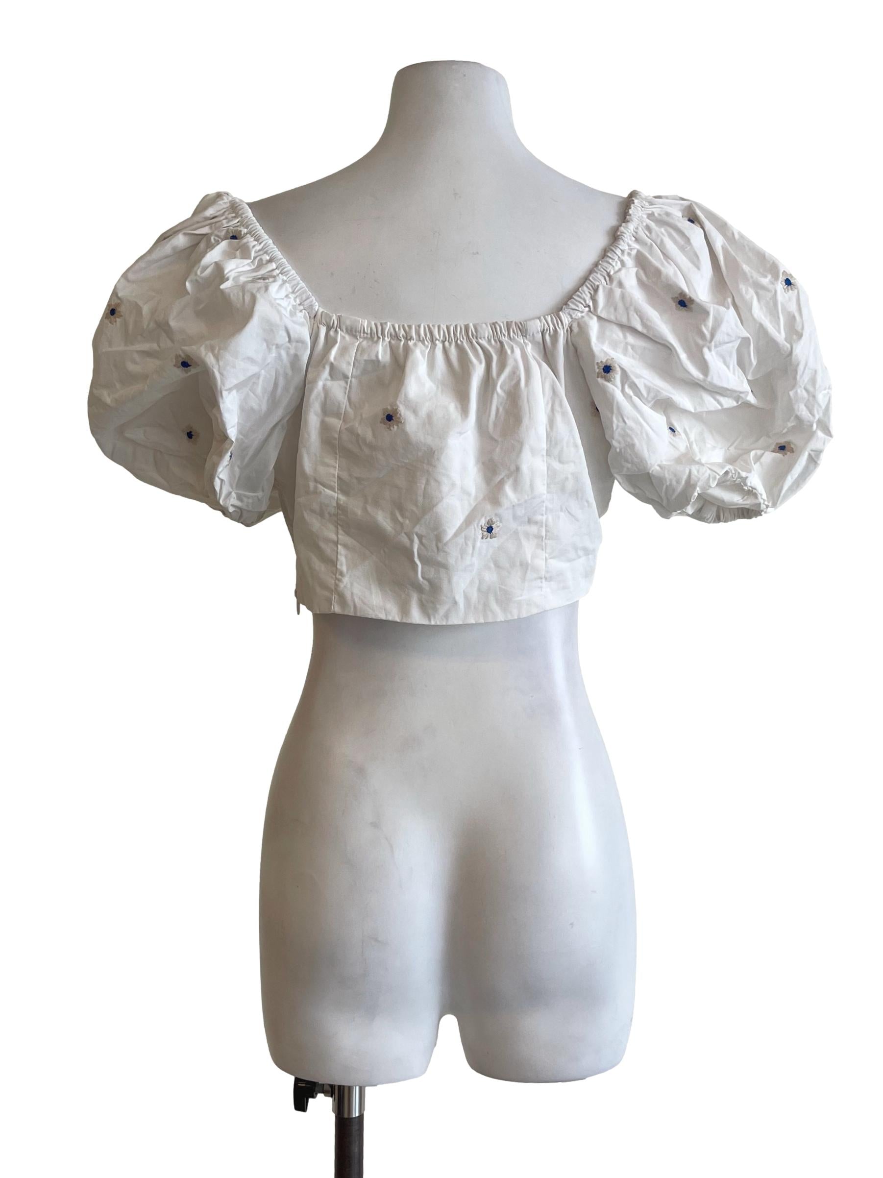 Off White Puffed Sleeves Crop Top
