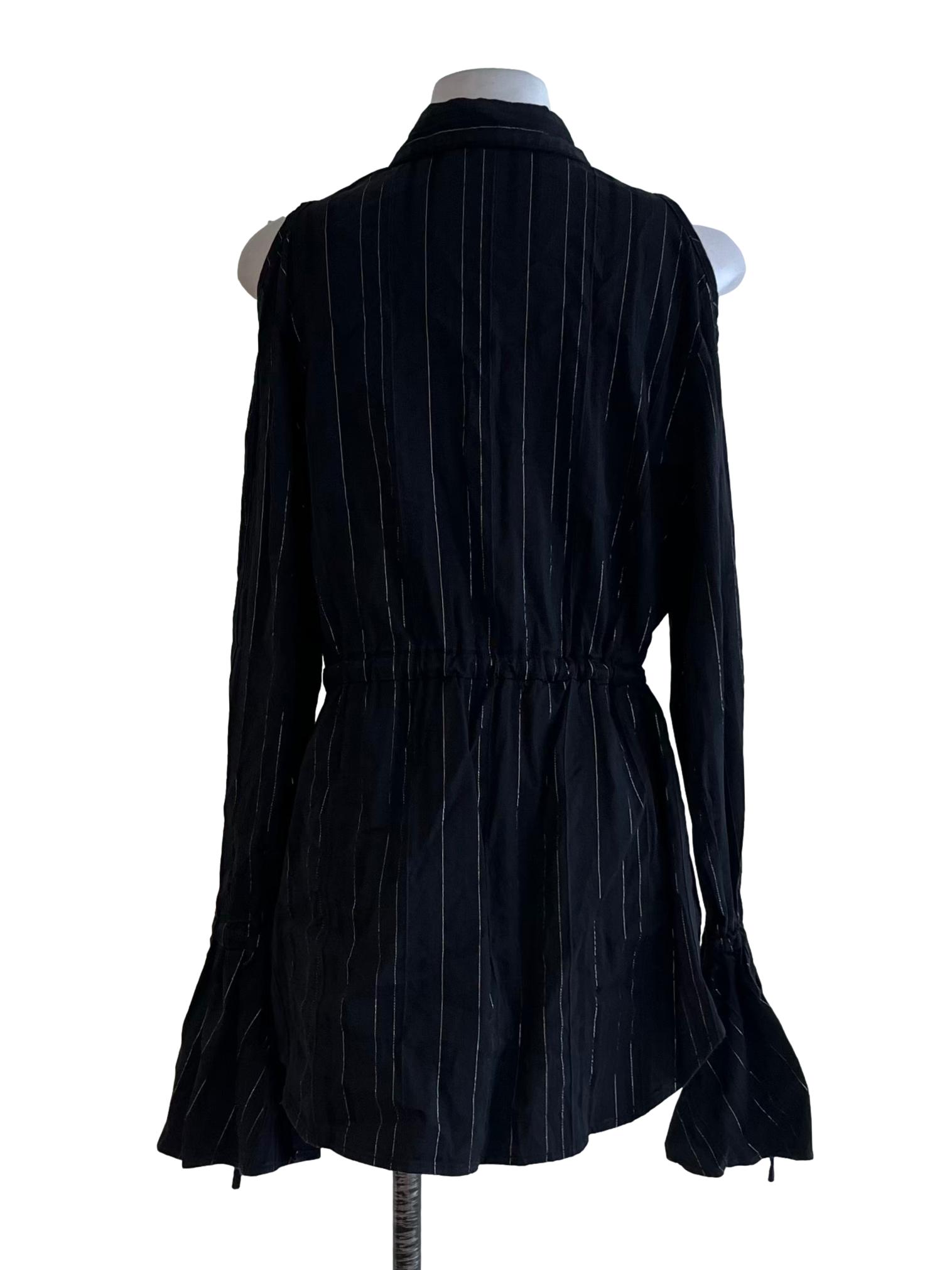 Black Candy Stripe Button-Down Blouse
