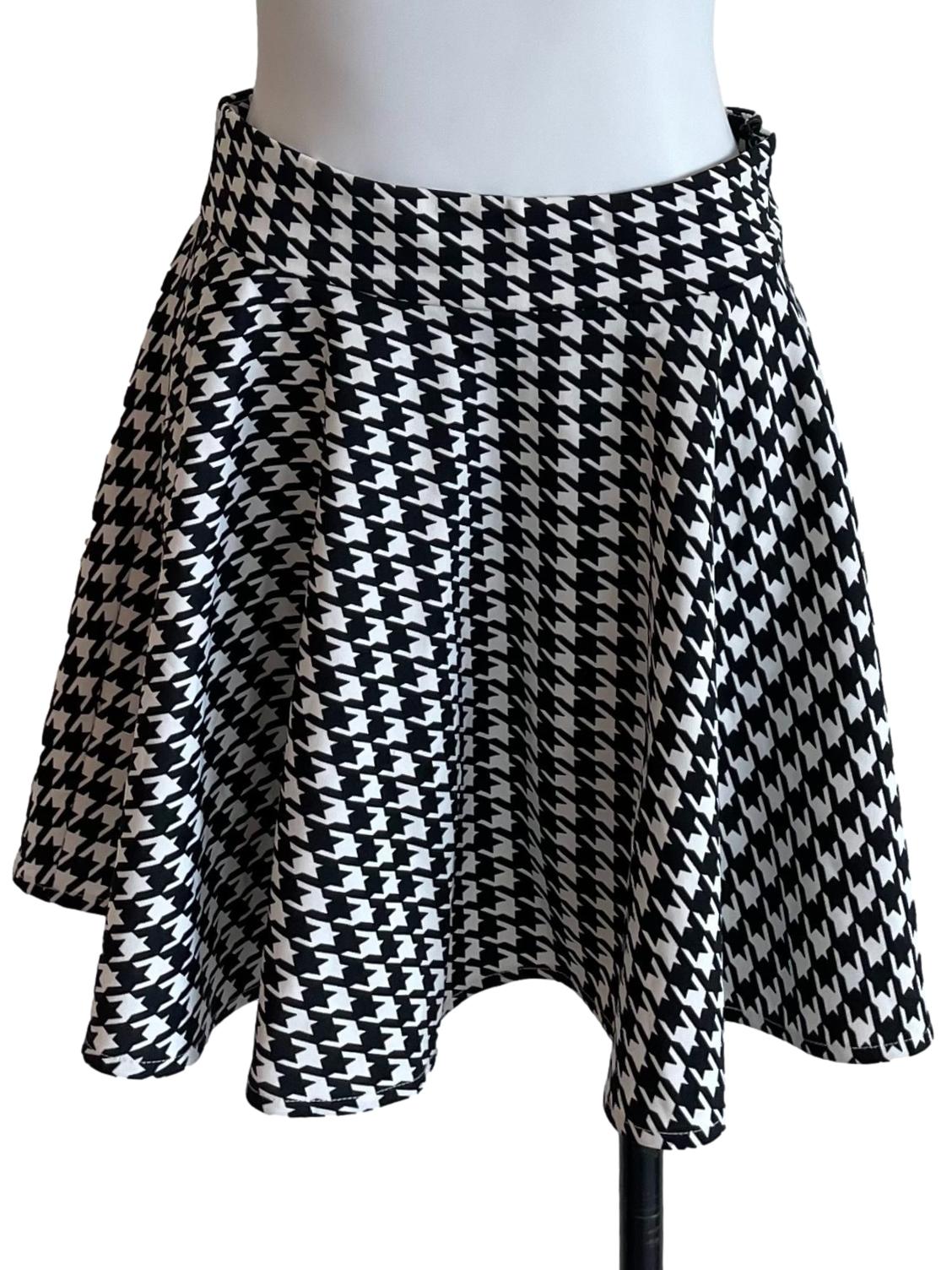 Black Houndstooth Full Circle Mini Skirt