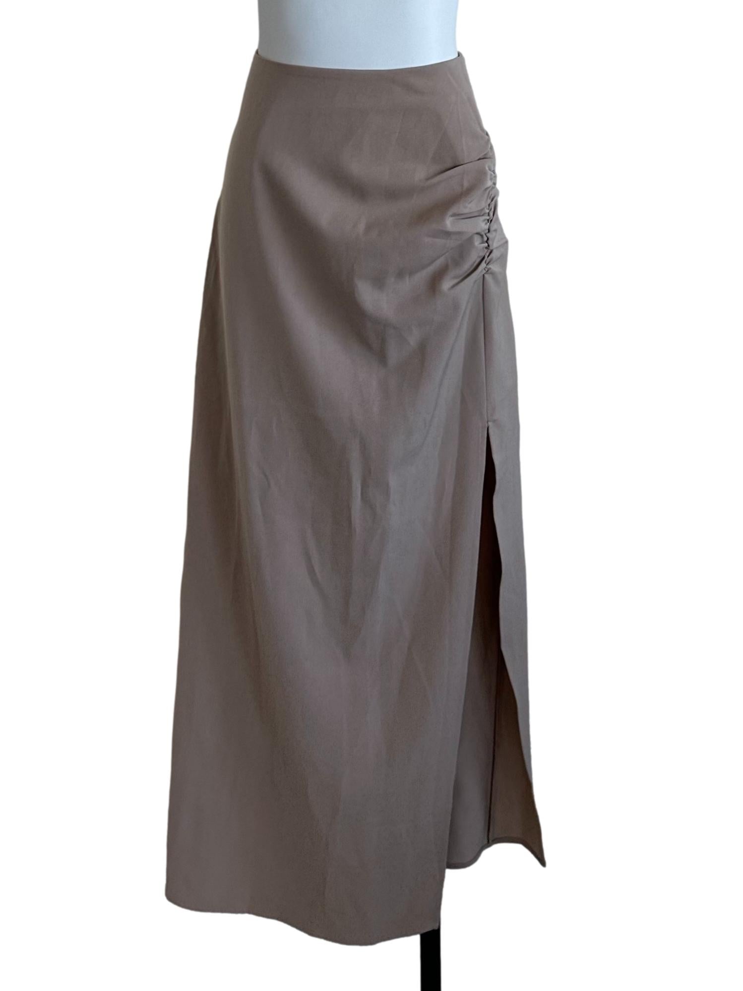 Hazelnut Beige Side Ruched Slit Skirt