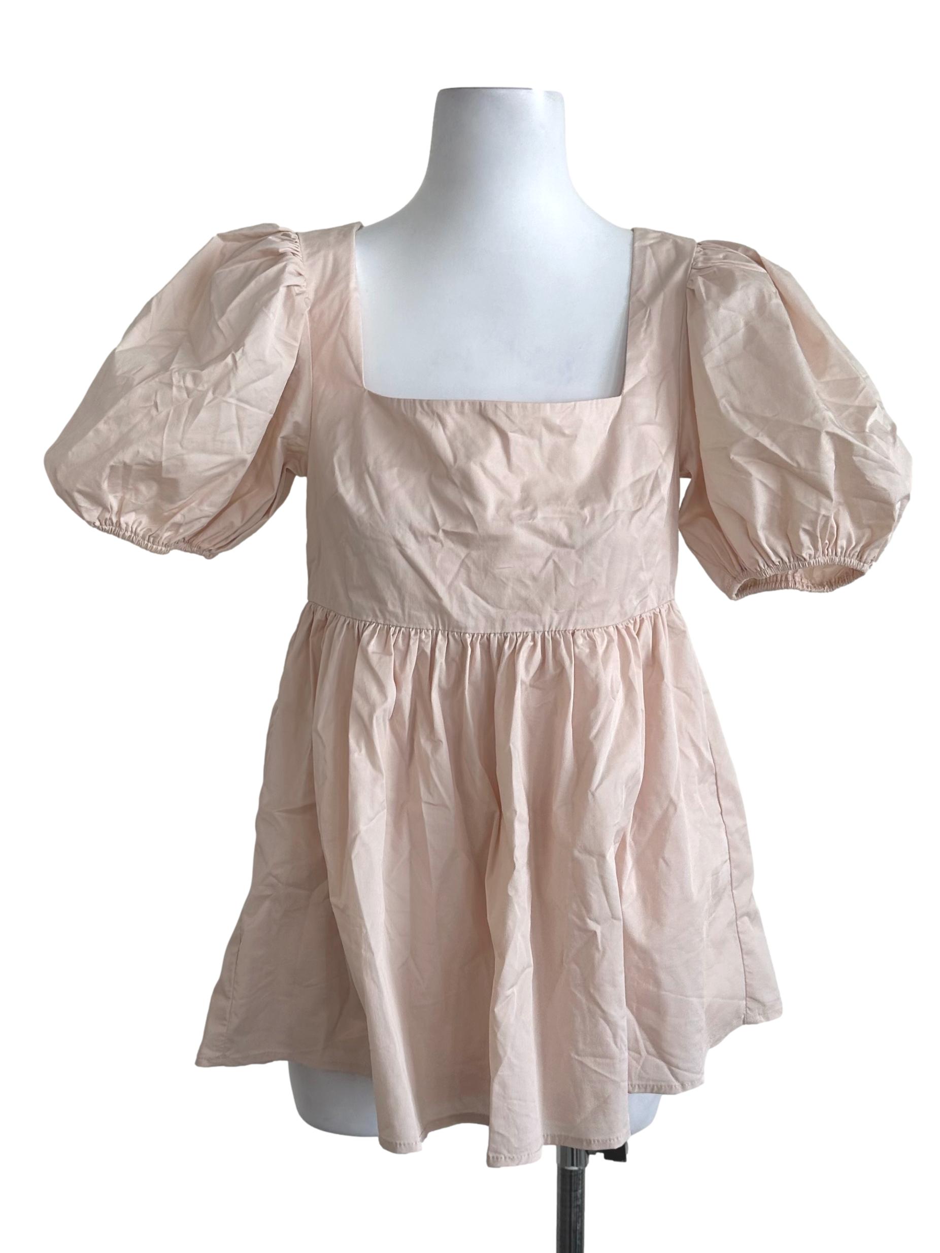 Peach Beige Plain Babydoll Dress