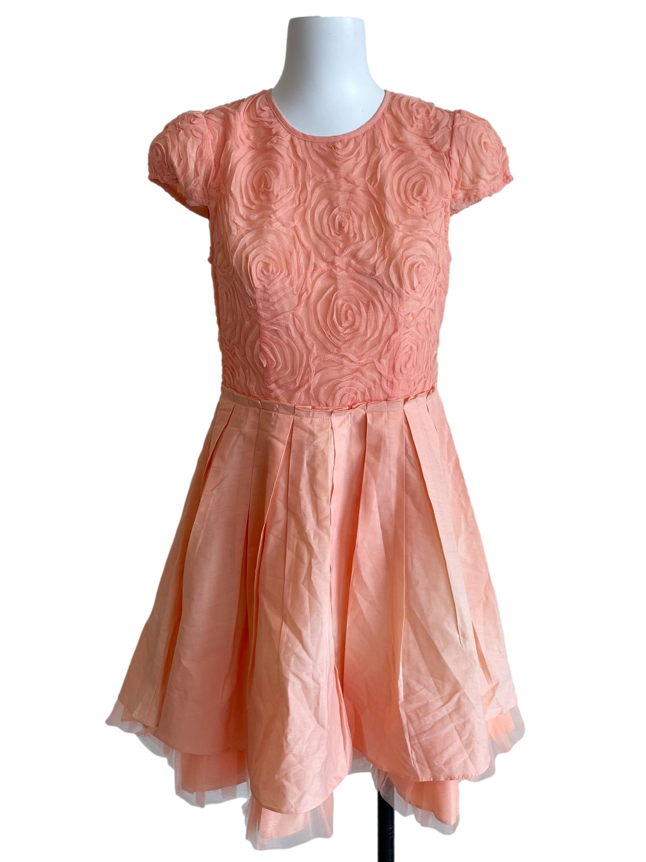 Peach Rose Mesh Petal Sleeves Dress
