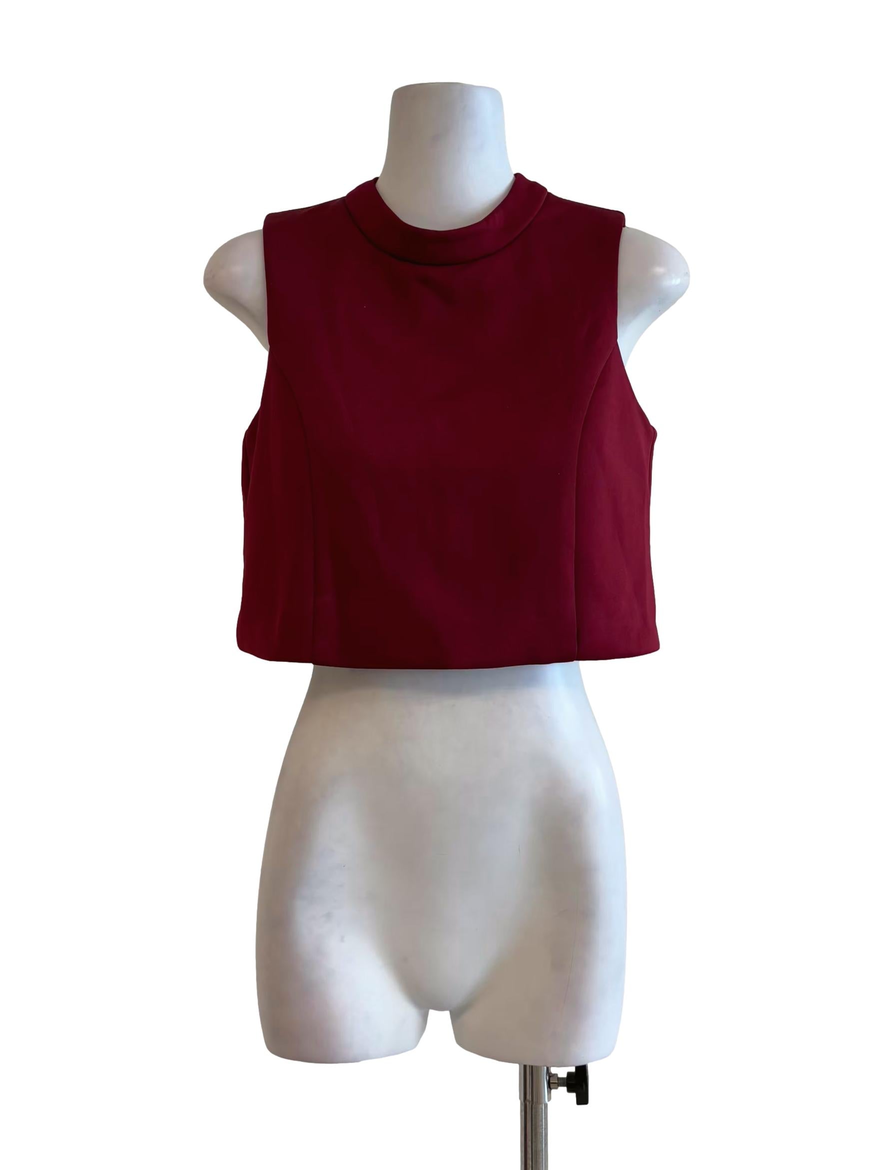 Carmine Red Sleeveless Crop Top