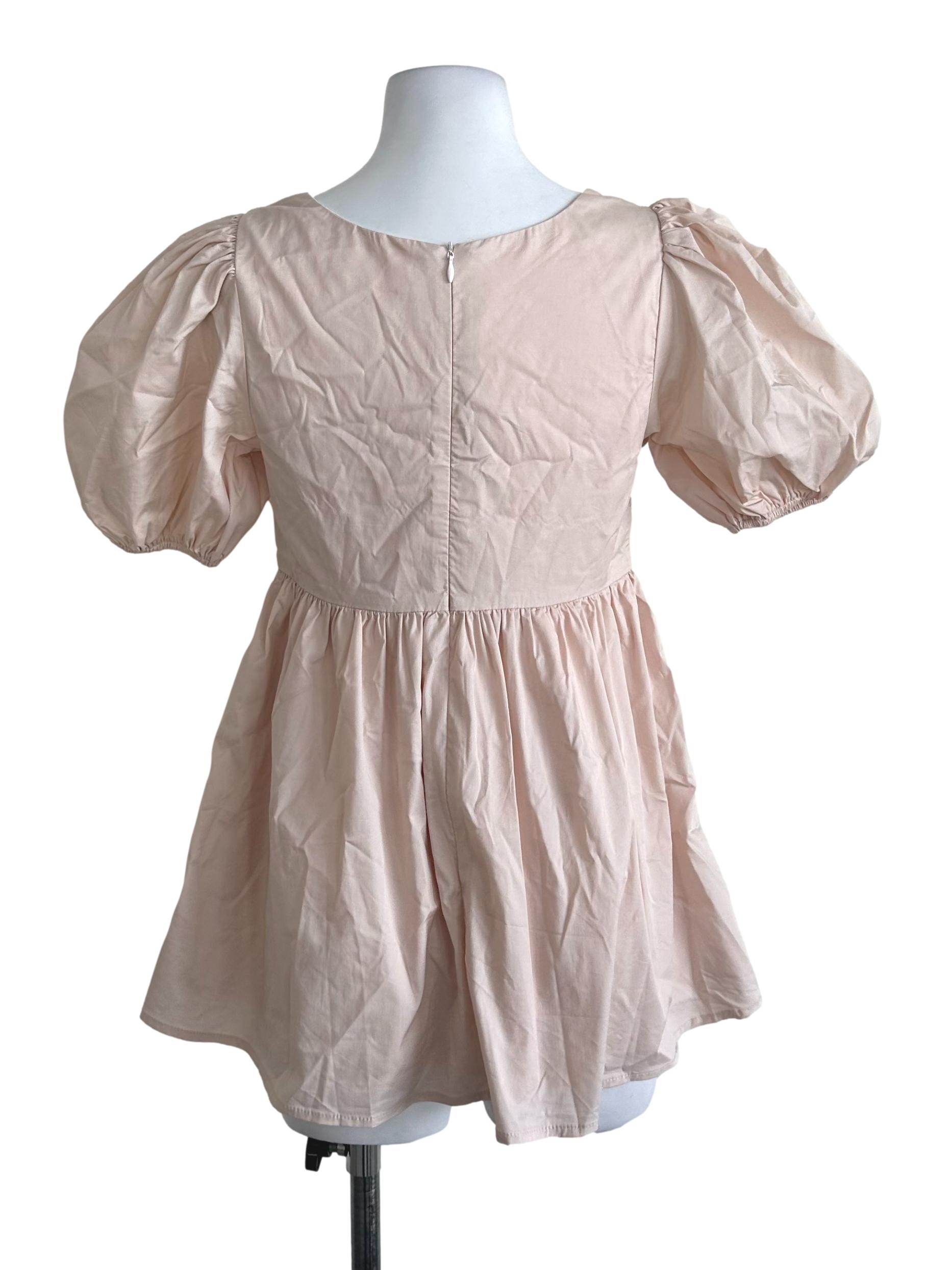 Peach Beige Plain Babydoll Dress