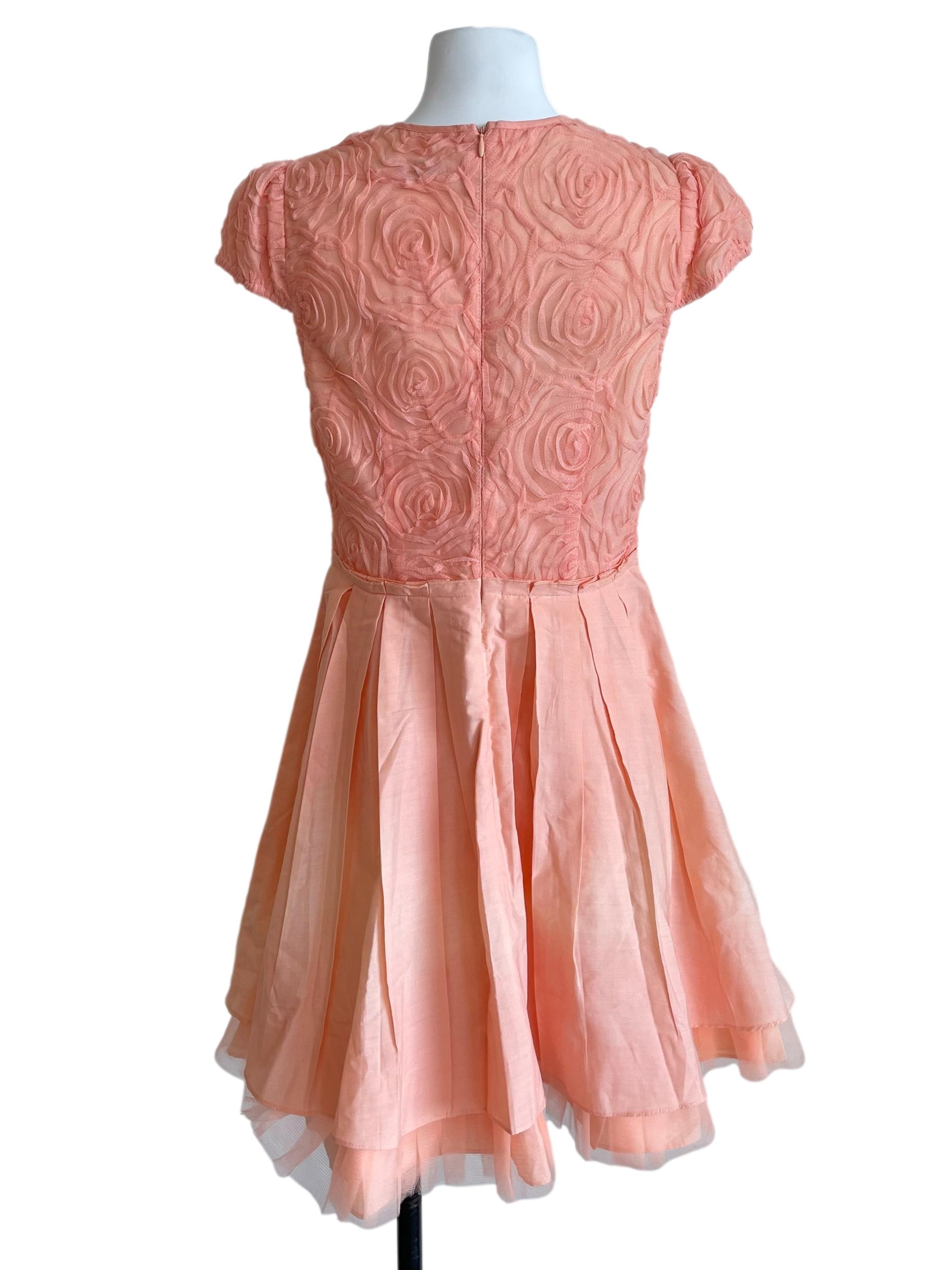 Peach Rose Mesh Petal Sleeves Dress