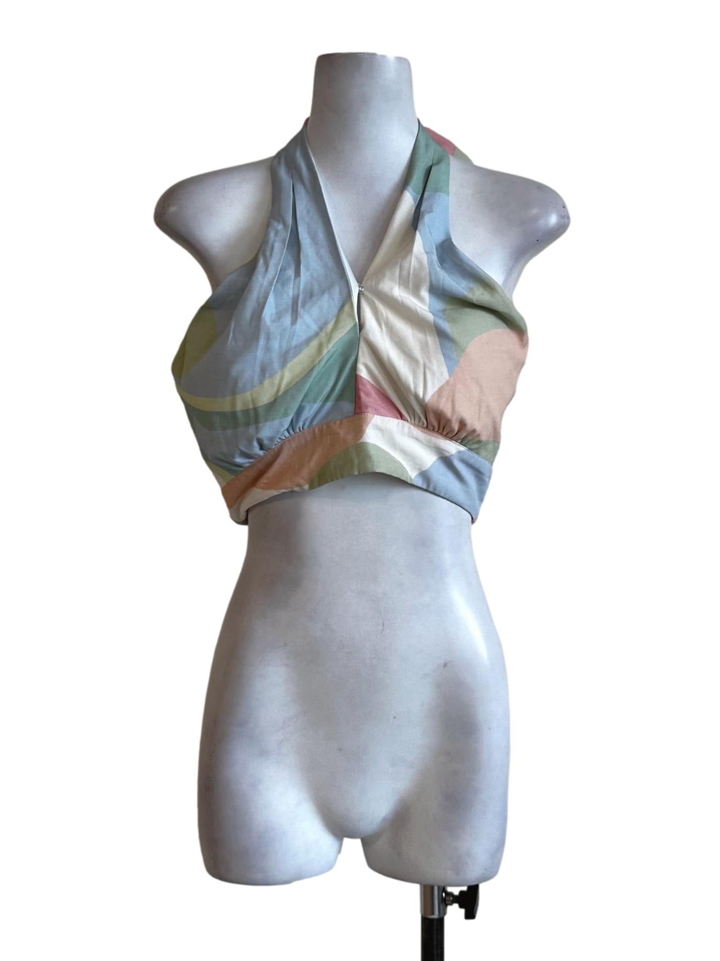 Green Abstract Colour Crop Top