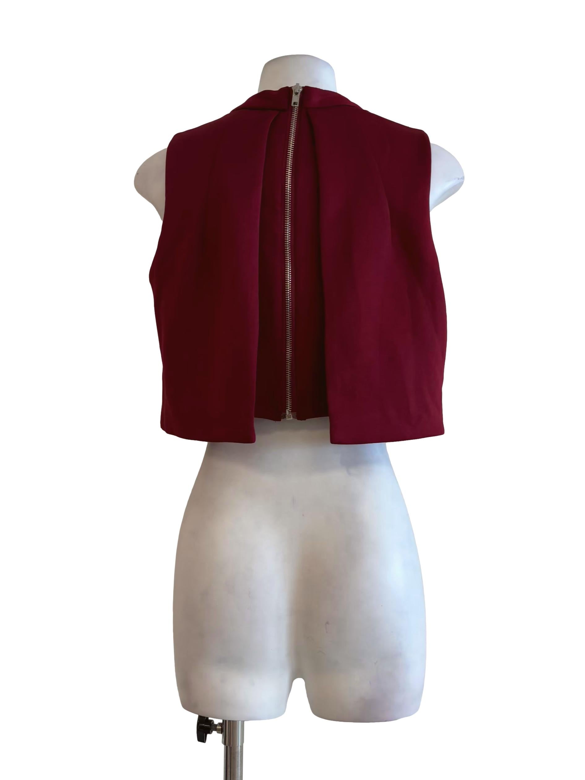 Carmine Red Sleeveless Crop Top