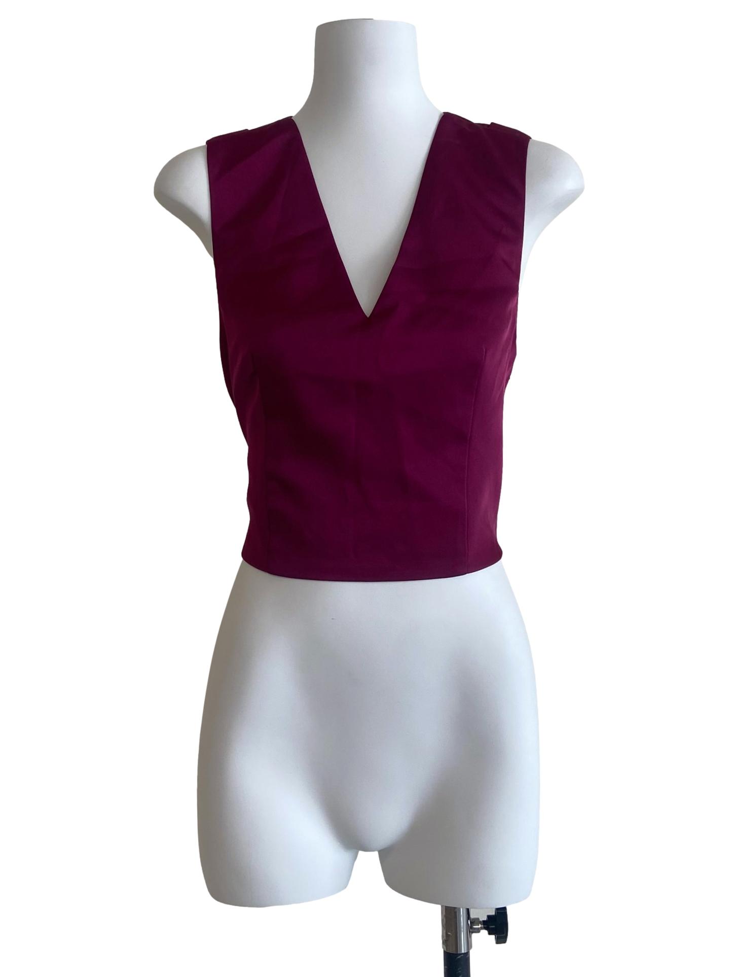 Wine Purple Wrap Back Sleeveless Crop Top