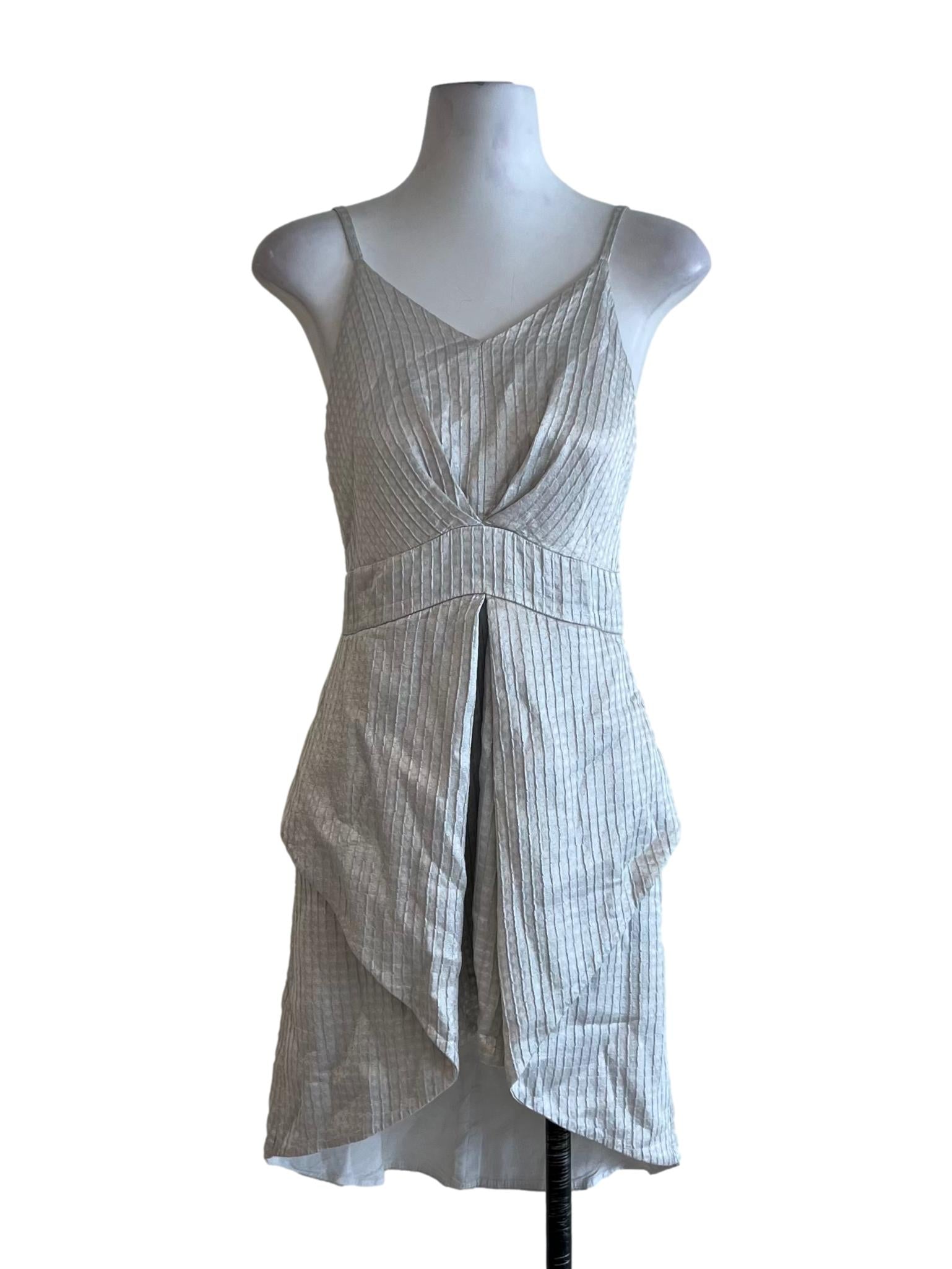 Silver Metallic Spaghetti Strap A-Line Dress