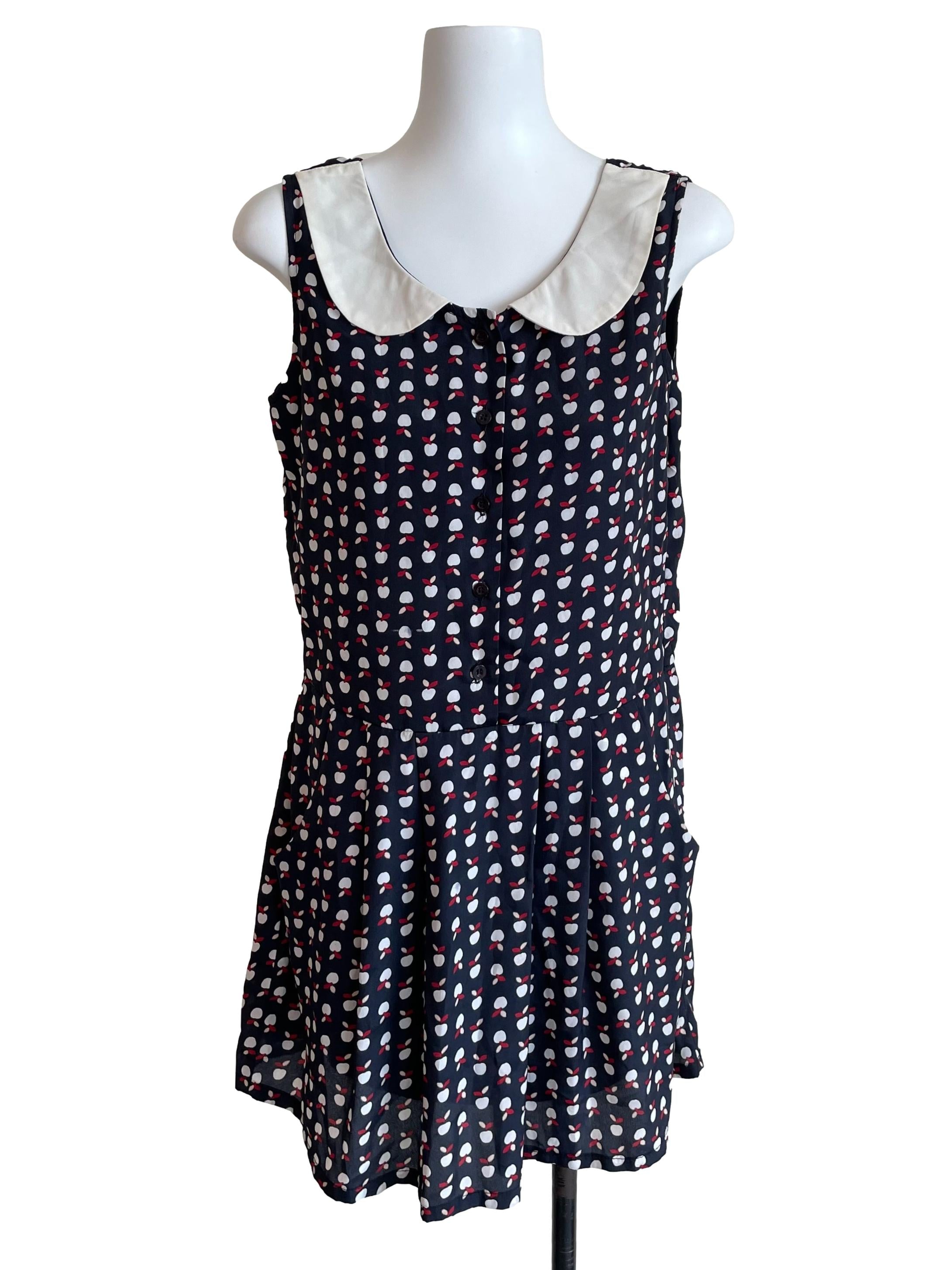 Deep Navy Apples Peter Pan Collar Dress
