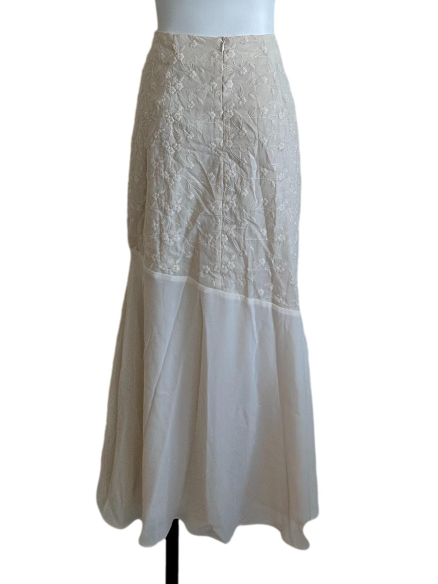Cream White Embroidery Chiffon Skirt