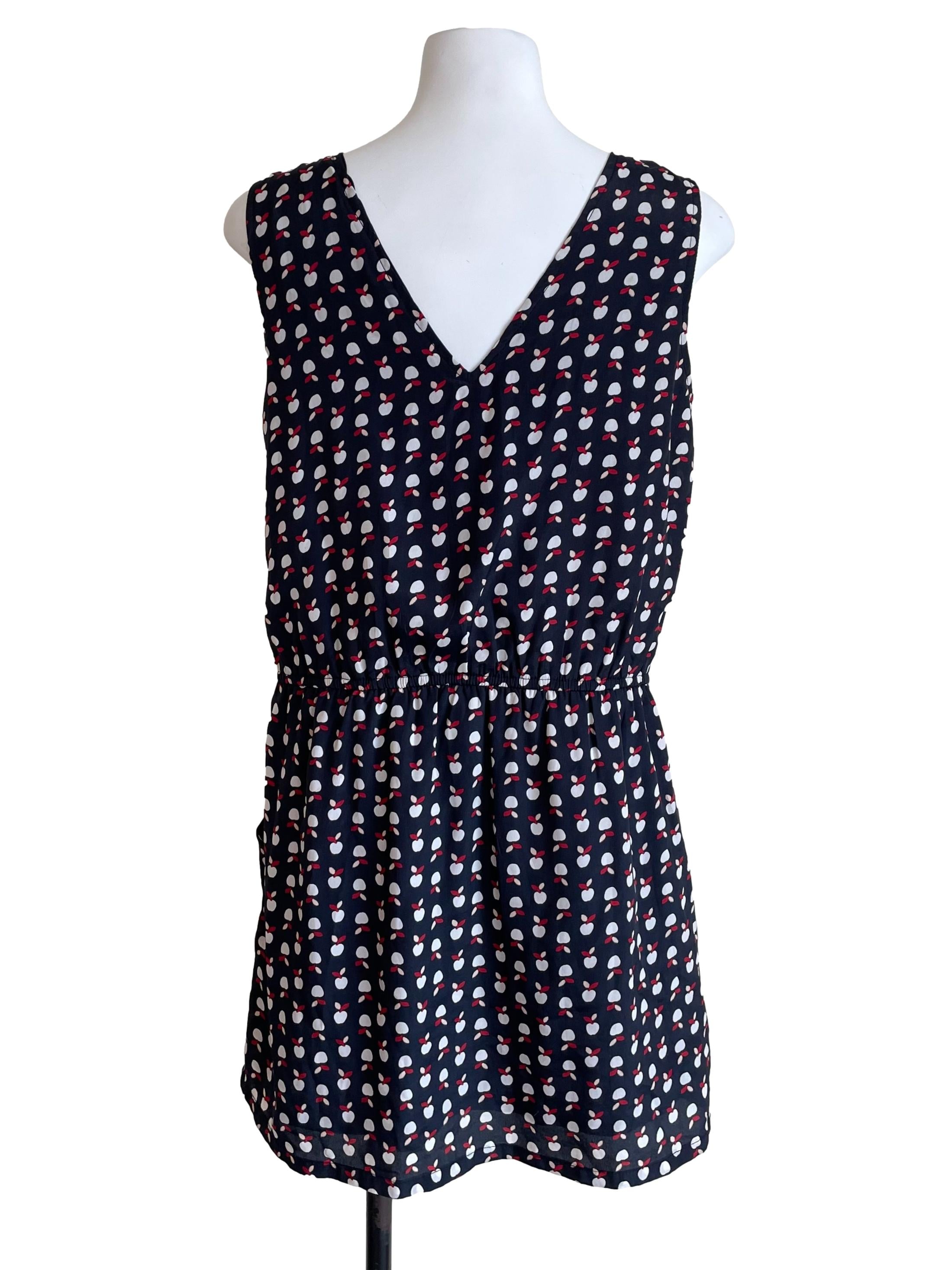 Deep Navy Apples Peter Pan Collar Dress