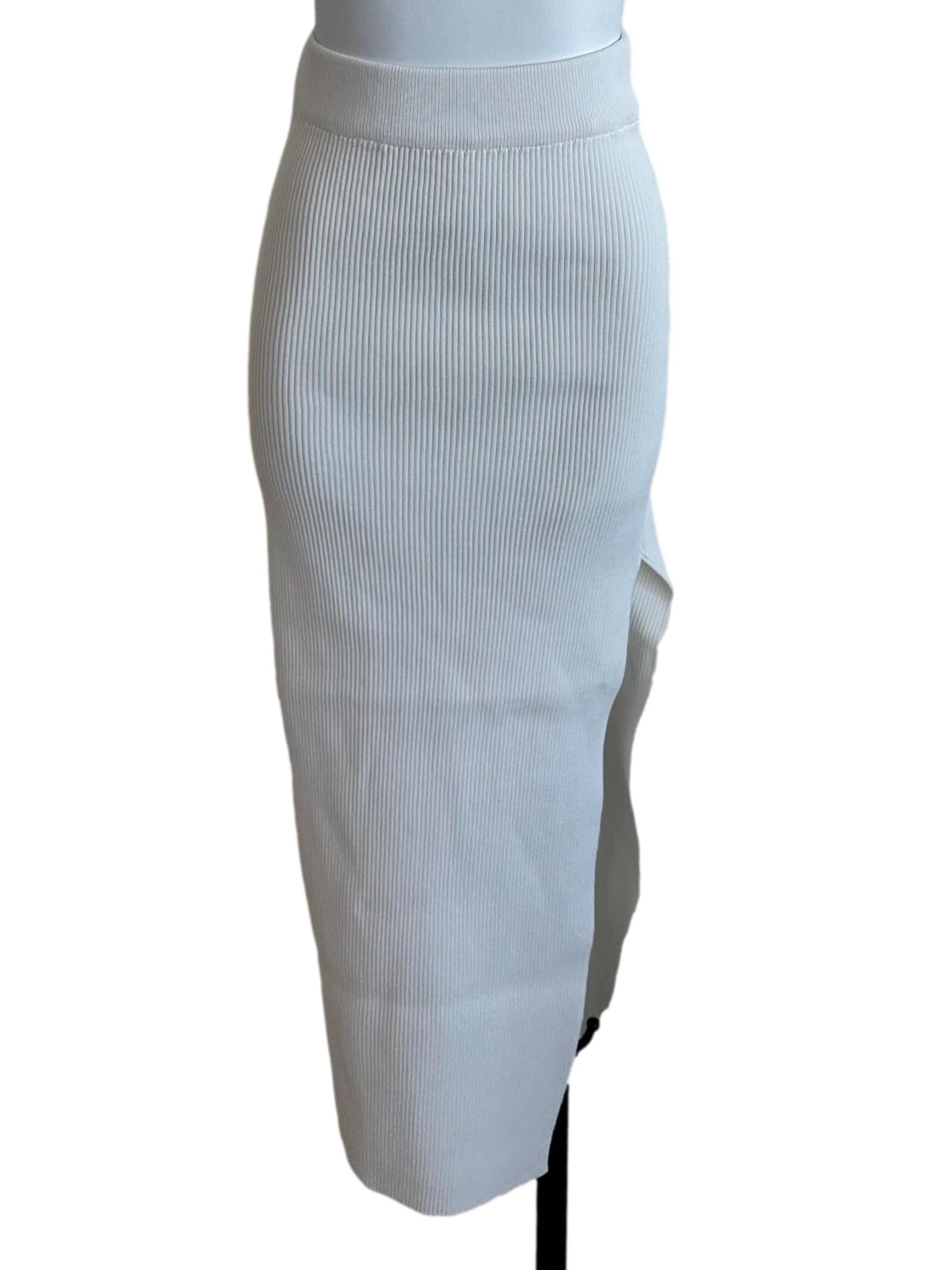 Snow White Knit Pencil Slit Skirt