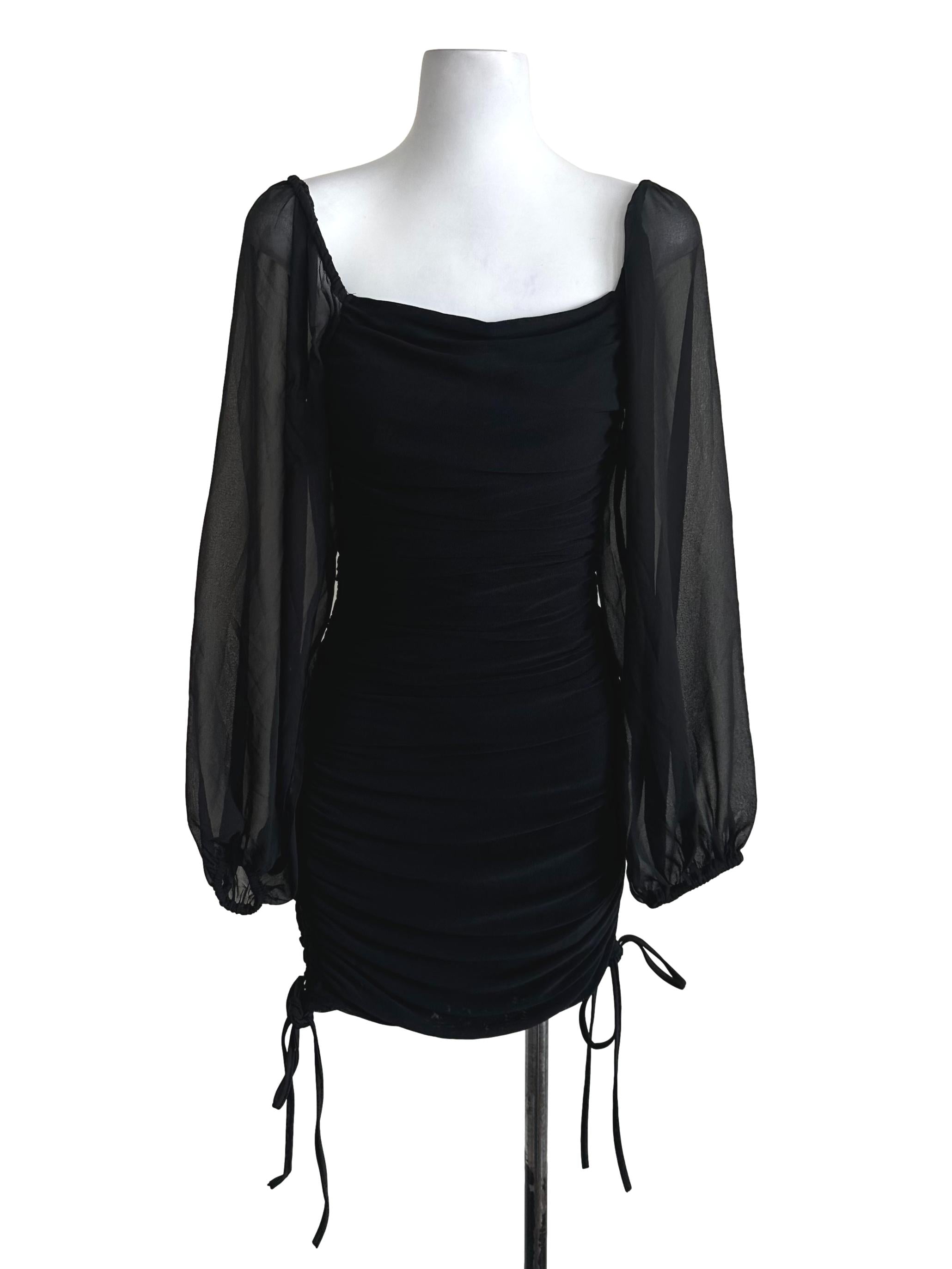 Black Plain Drape Mesh Net Dress