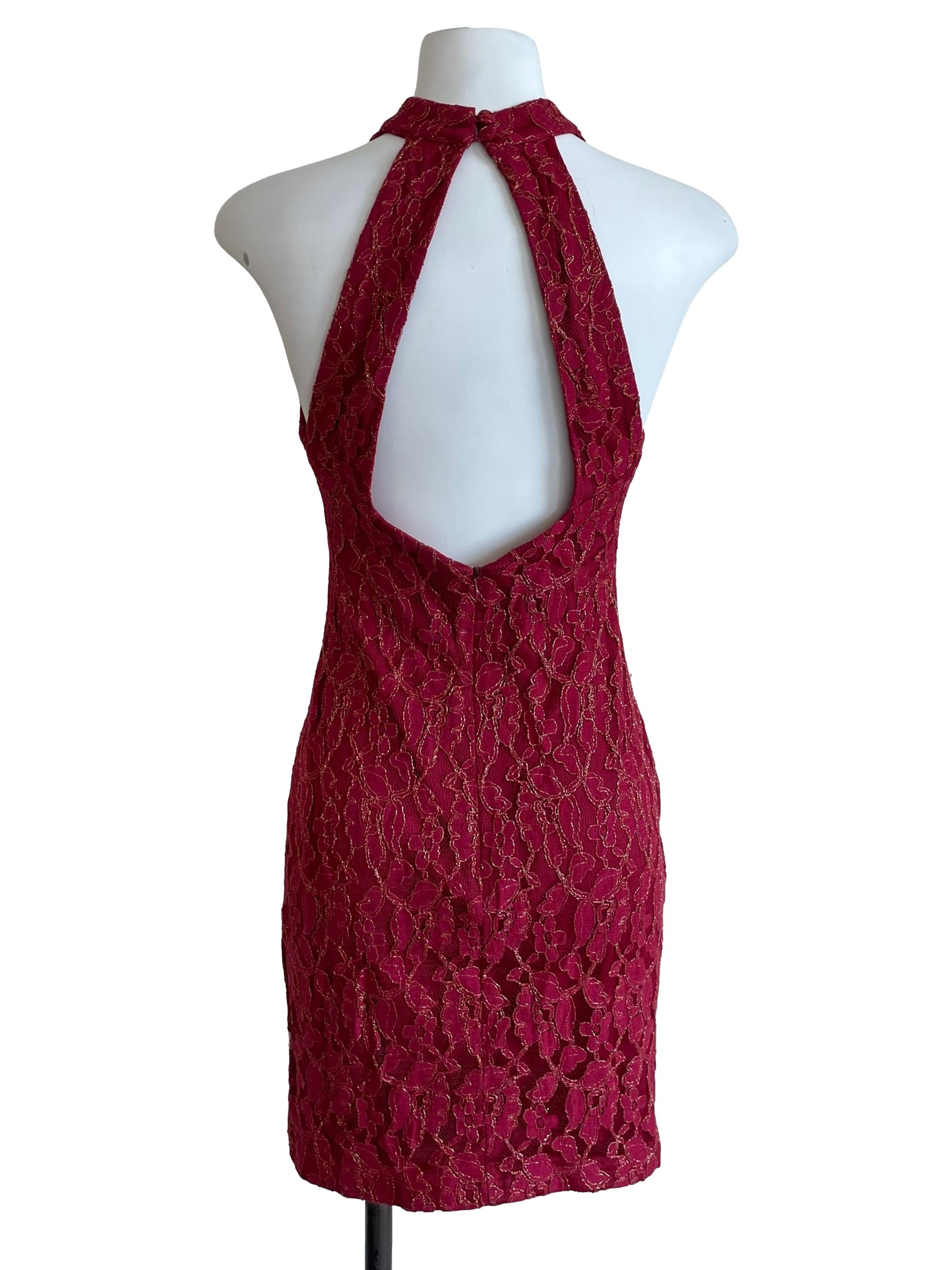 Cherry Floral Lace Halter Neck Dress