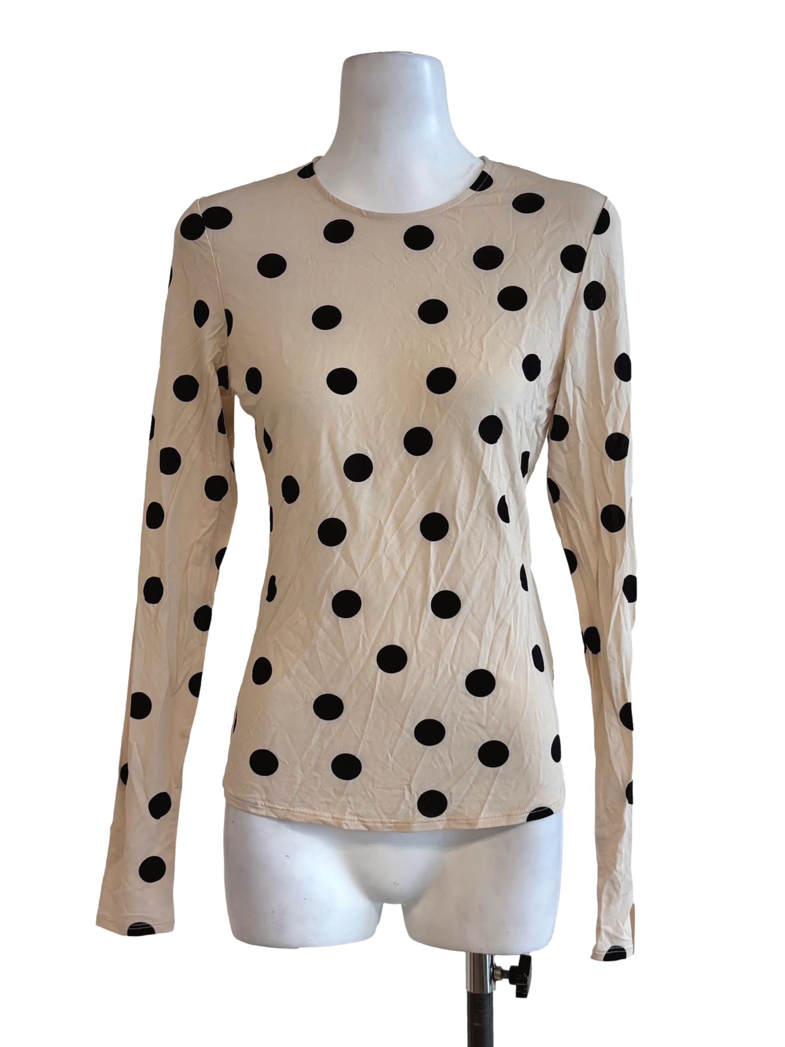 Nude Black Polka Dot Bodycon Top