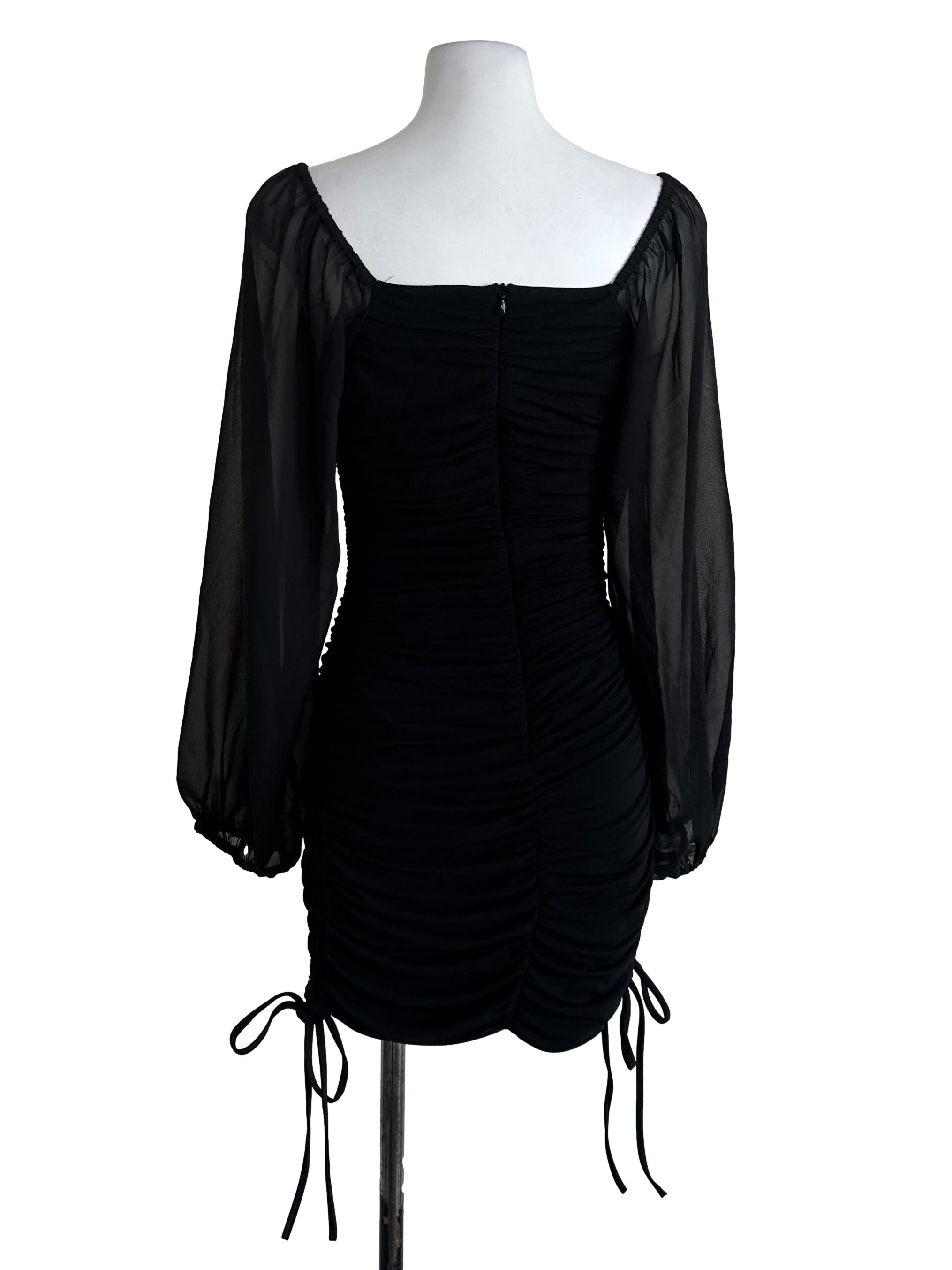 Black Plain Drape Mesh Net Dress