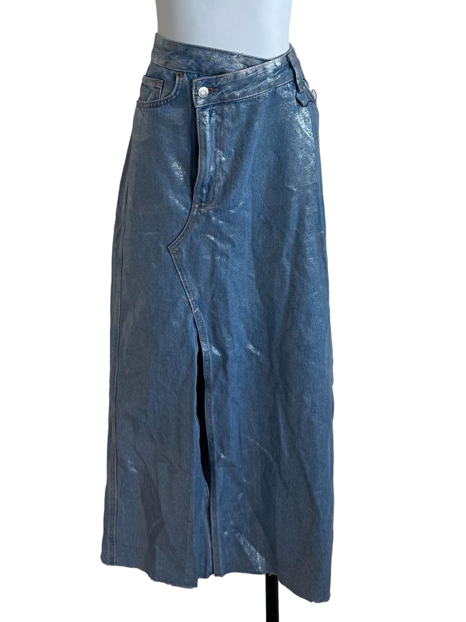 Light Blue Denim Metallic Foil Skirt