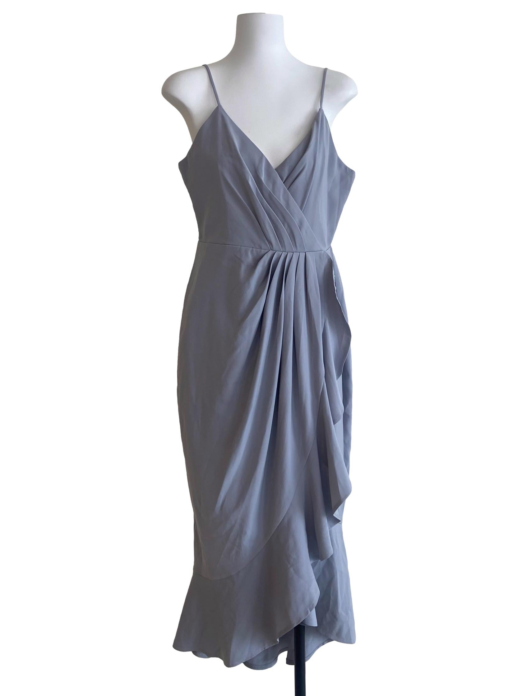 Coin Grey Asymmetric Slit Empire Dress