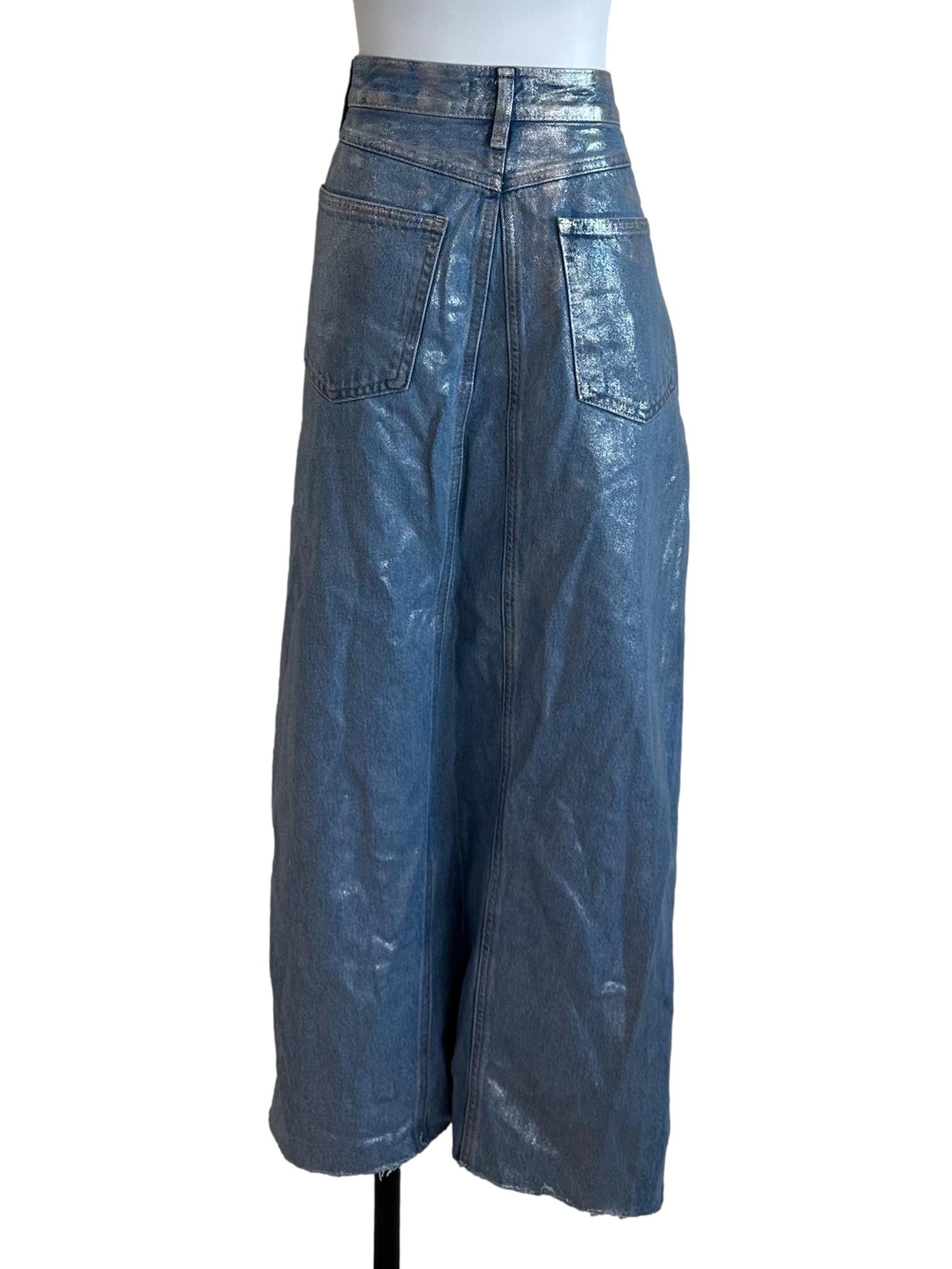Light Blue Denim Metallic Foil Skirt