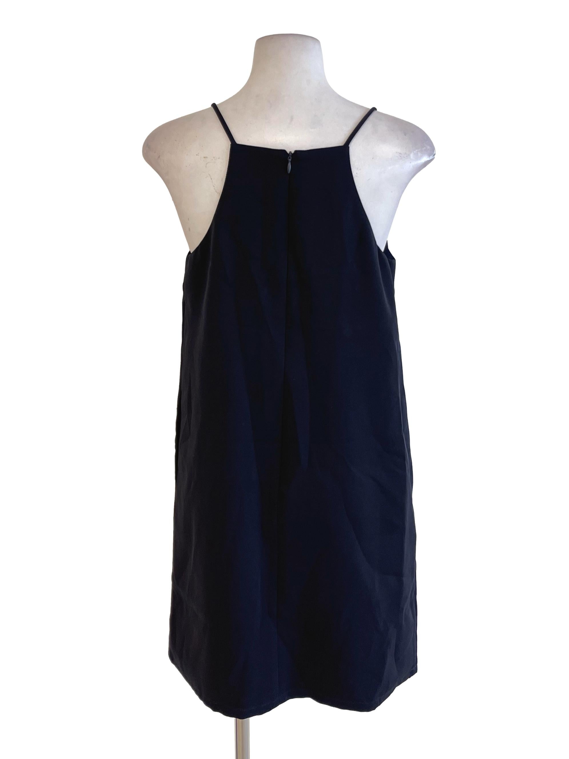 Black V Neck Spaghetti Strap Shift Dress LB