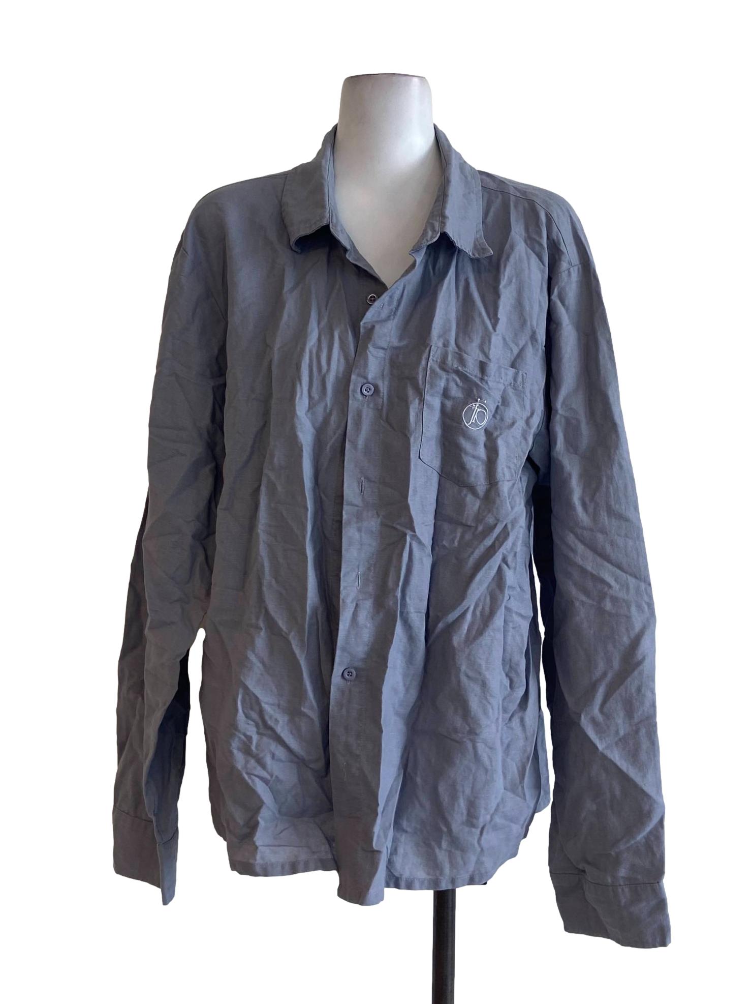 Coin Grey Twill Button Down Wing Collar Blouse