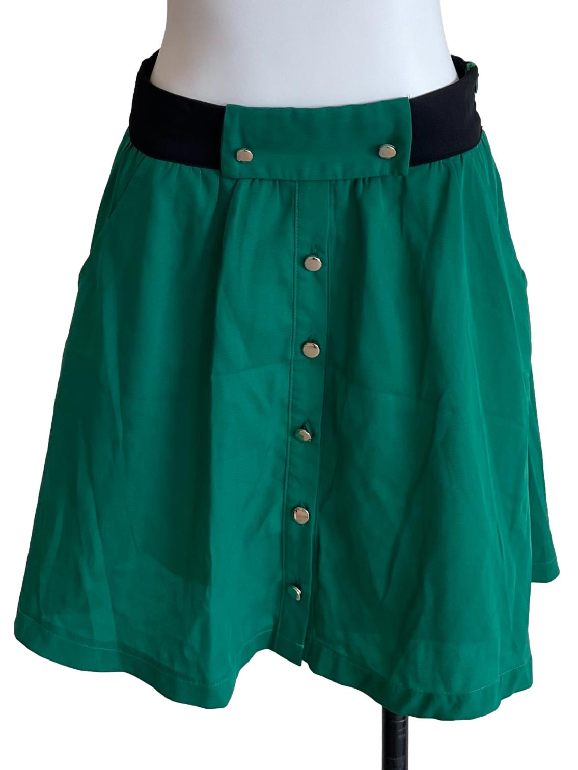 Green Buttons A-Line Skirt