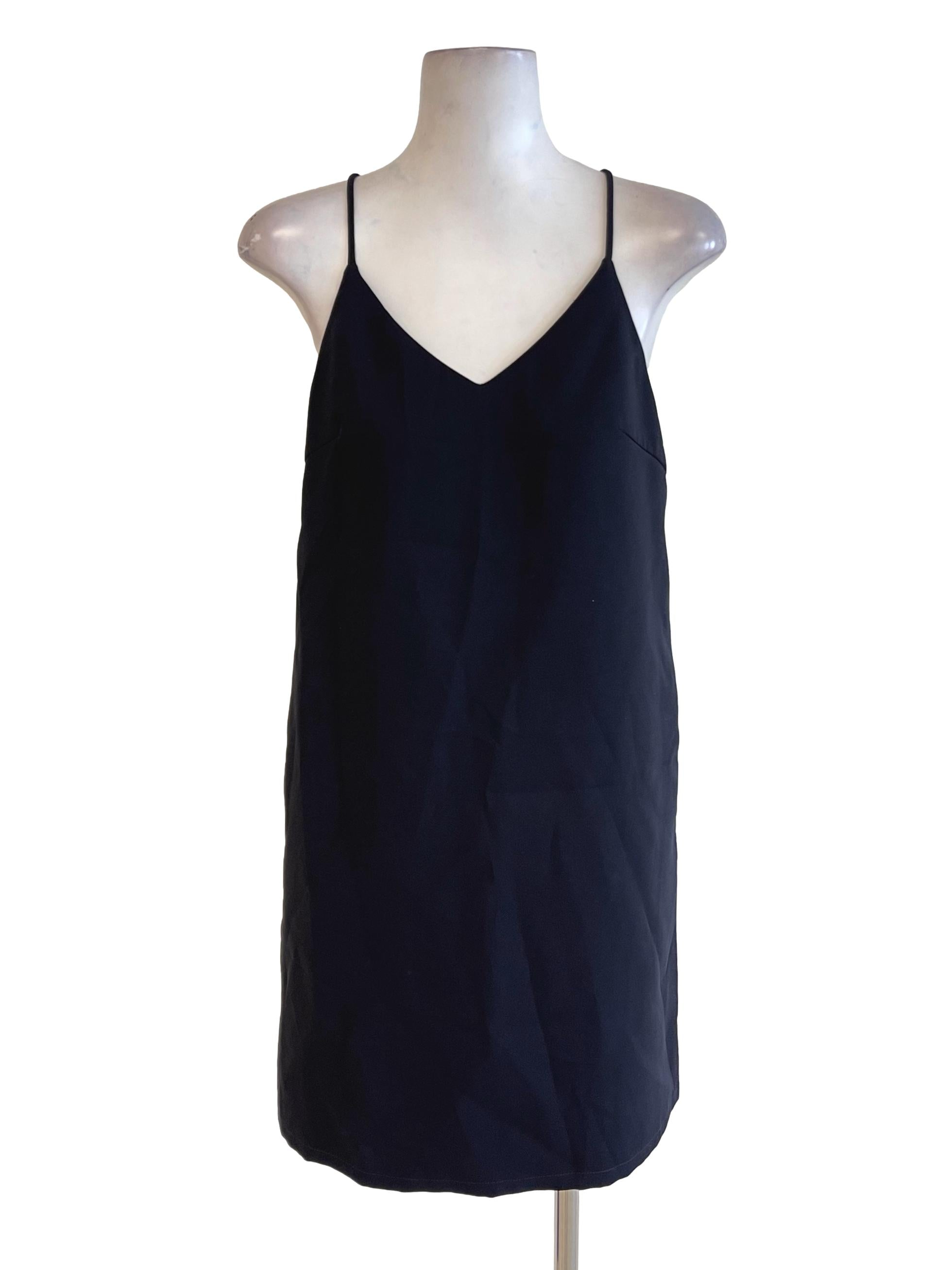 Black V Neck Spaghetti Strap Shift Dress LB