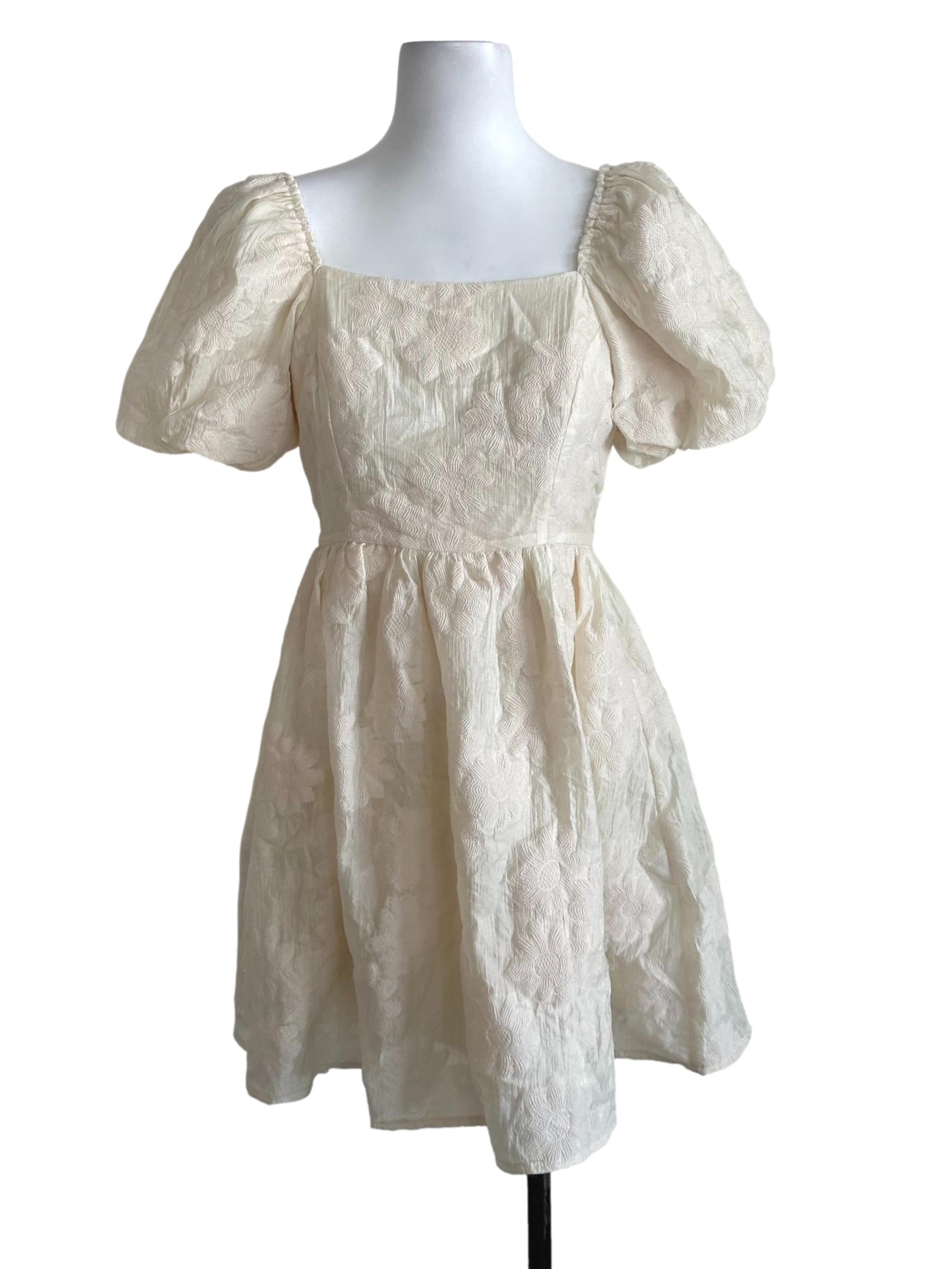 Off White Floral Textured Dress