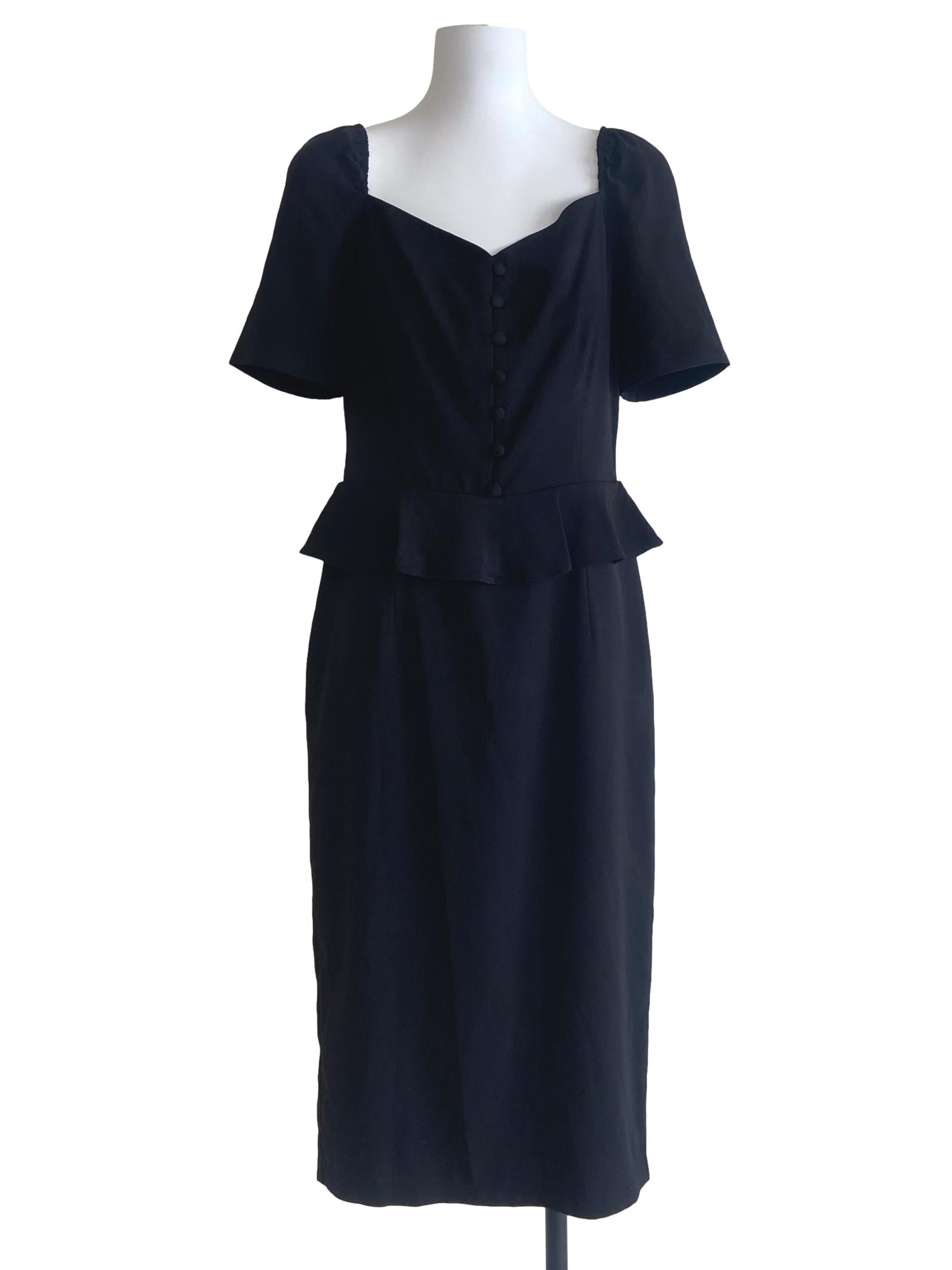 Black Peplum Slit Shift Dress