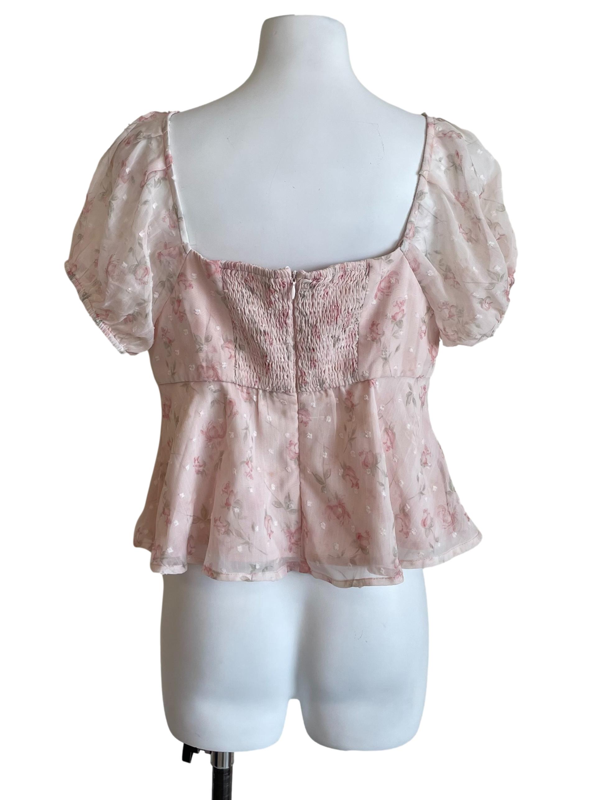 Baby Pink Floral Peplum Babydoll Top