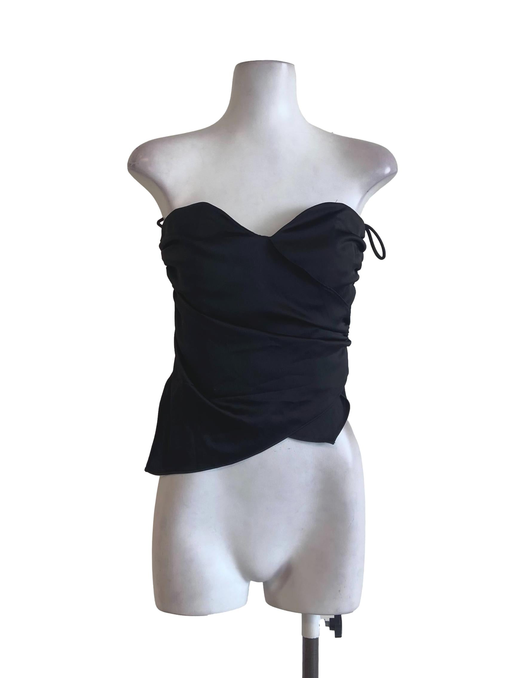 Black Silk Strapless Crop Top