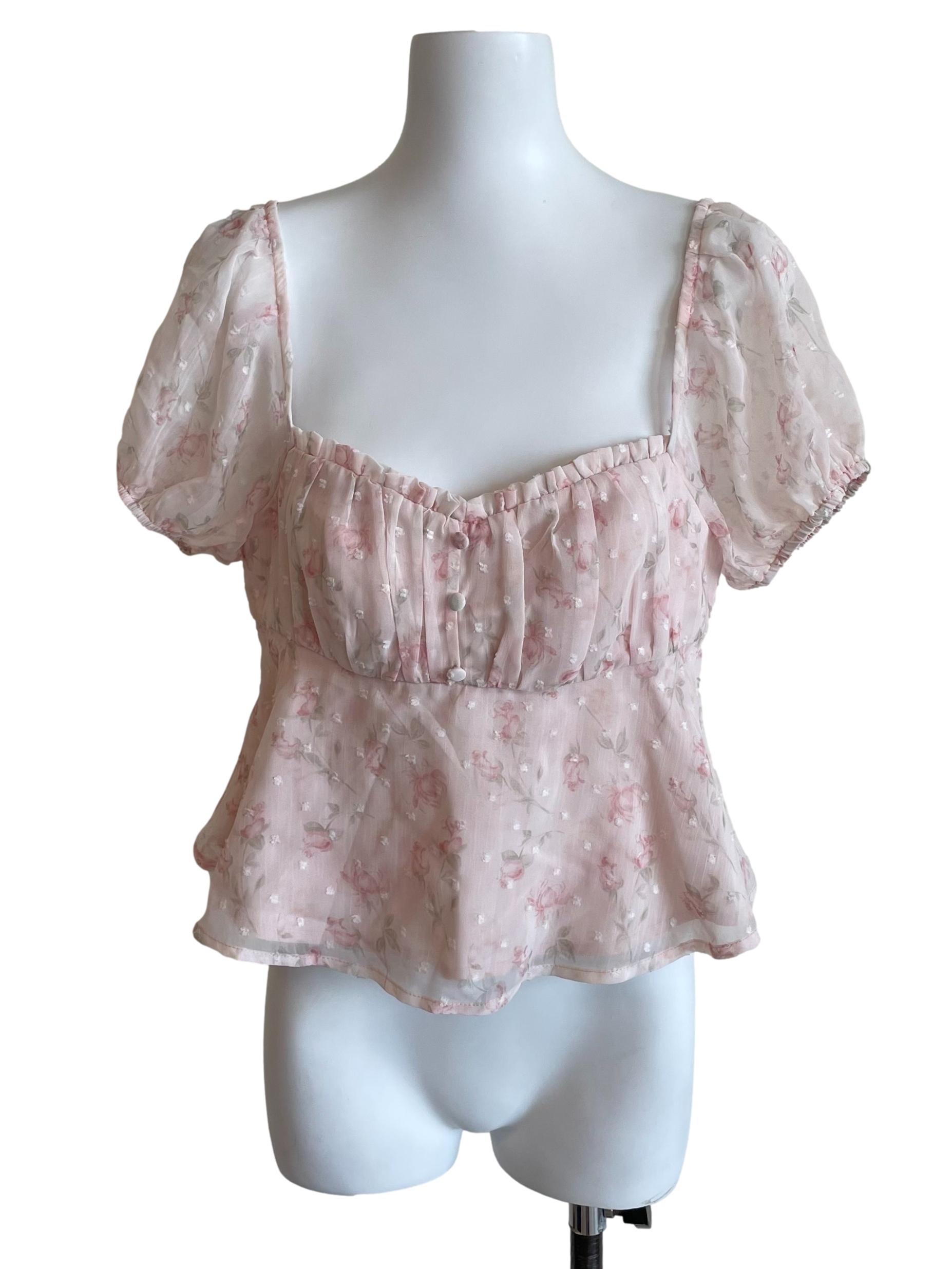 Baby Pink Floral Peplum Babydoll Top