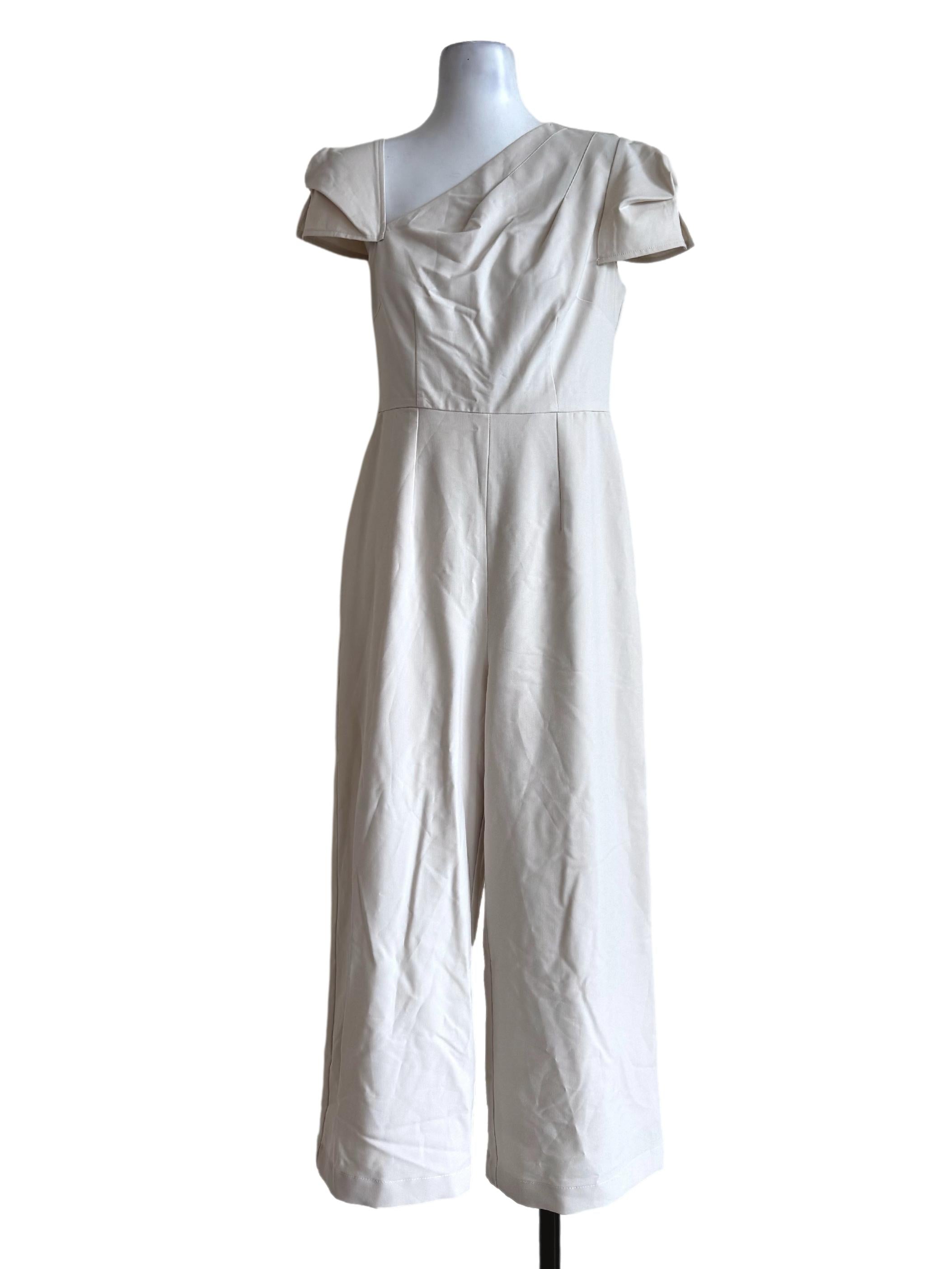 Beige Asymmetric Neck Jumpsuit