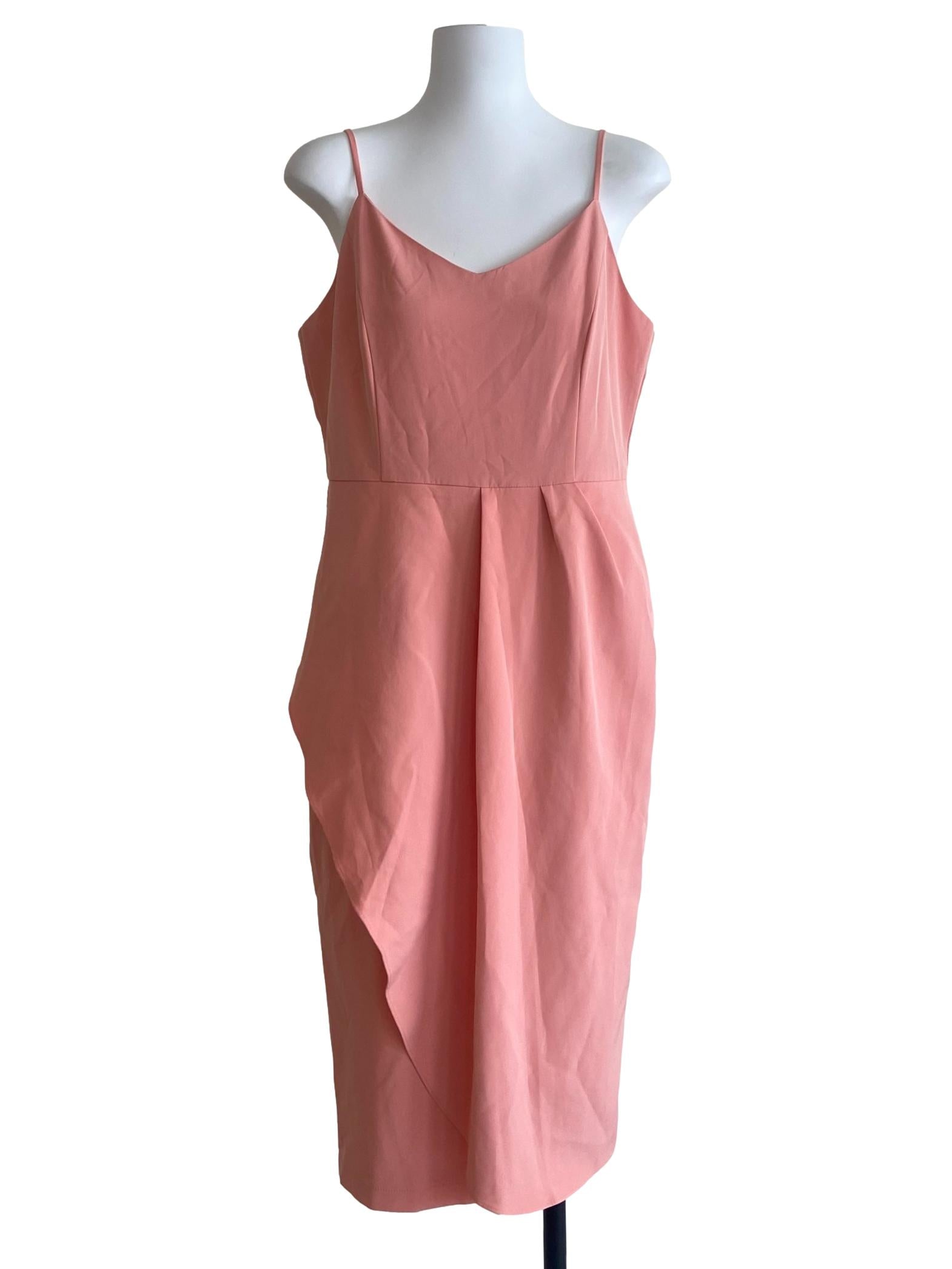 Coral  Pink Sleeveless Asymmetric A-Line Dress
