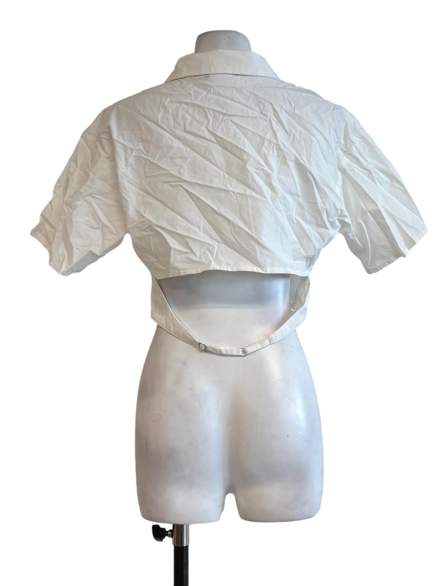 Powder White Short Sleeve Button Top