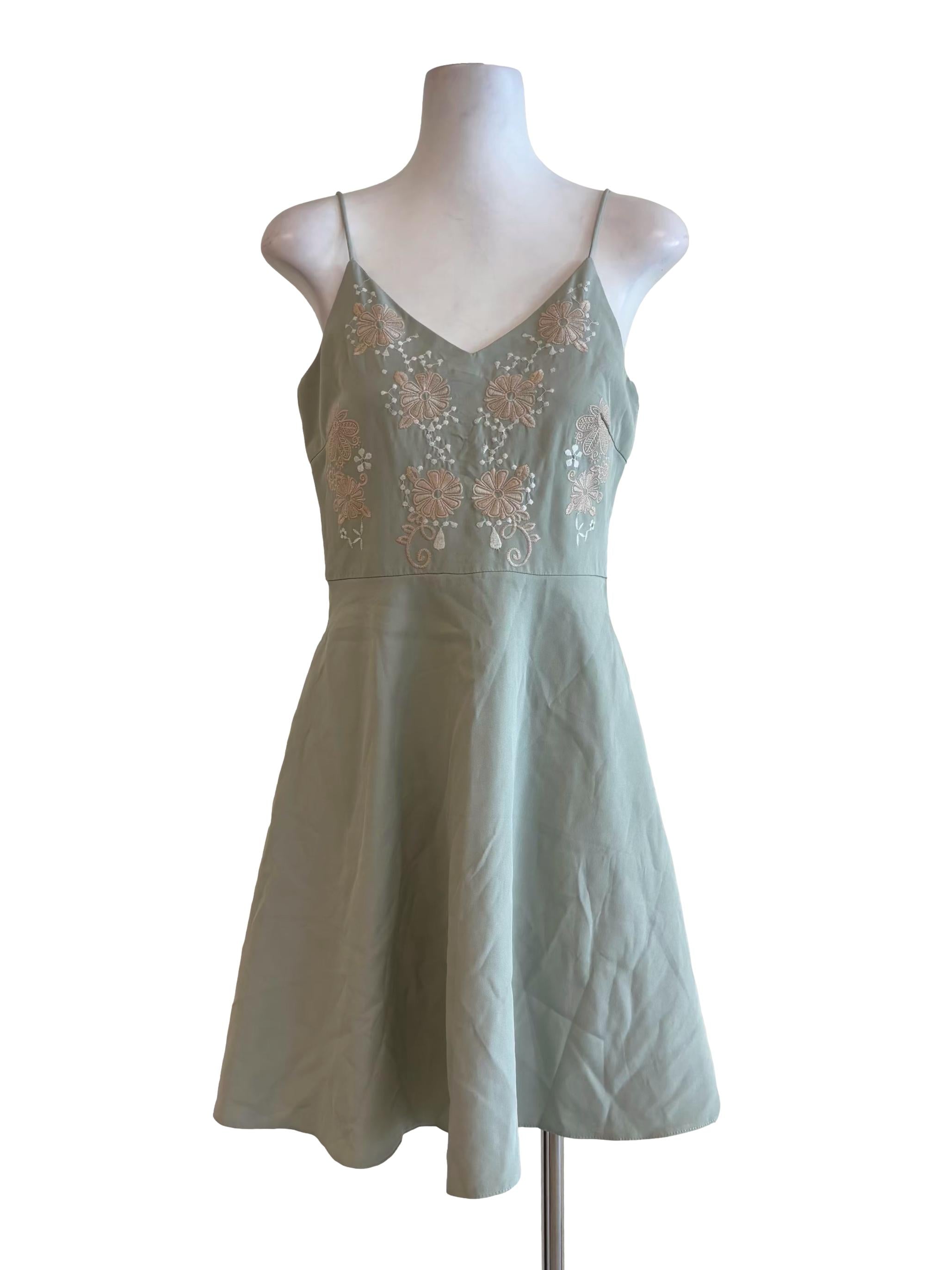 Sage Green Embroidered A-Line Dress