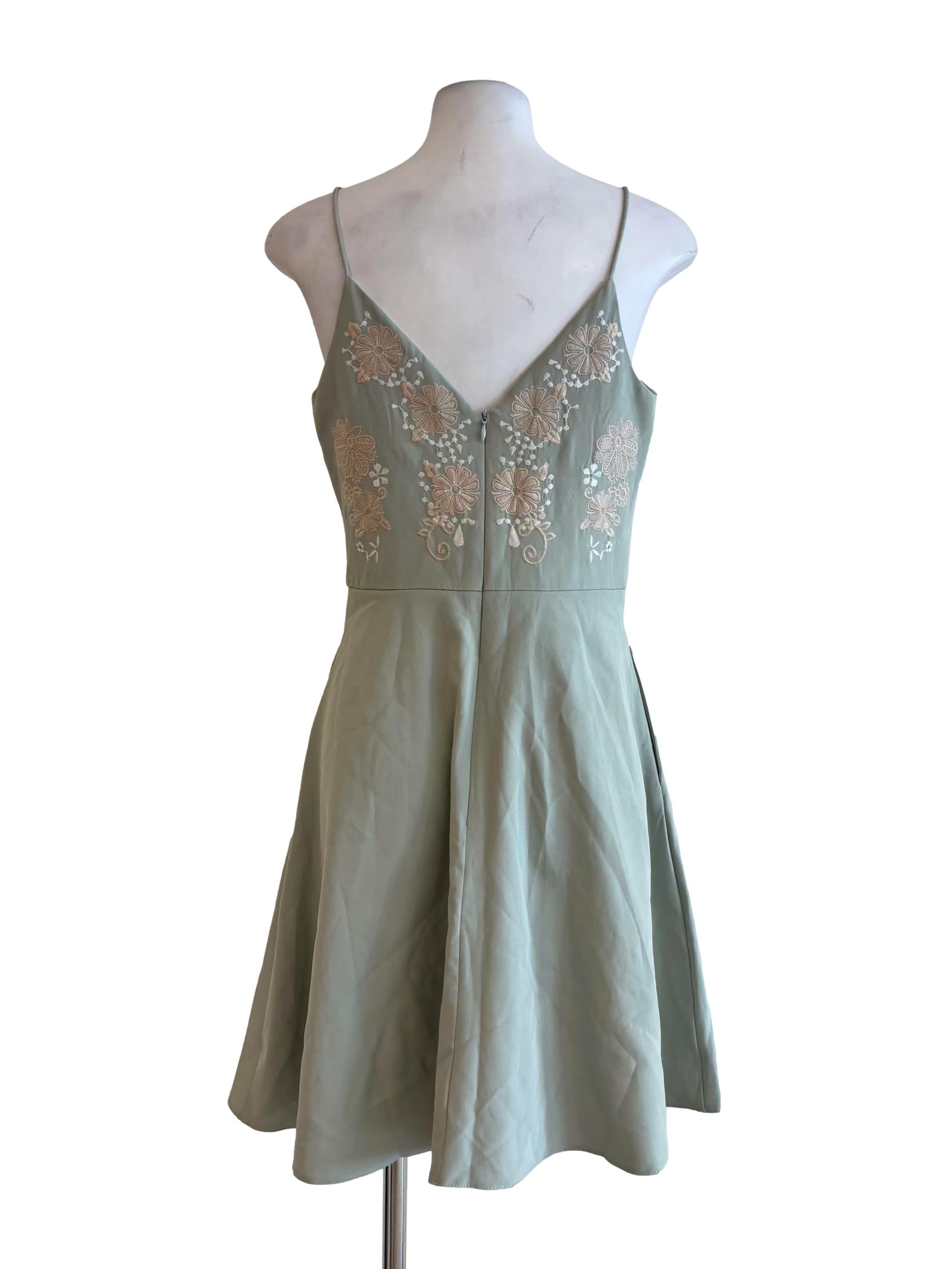 Sage Green Embroidered A-Line Dress
