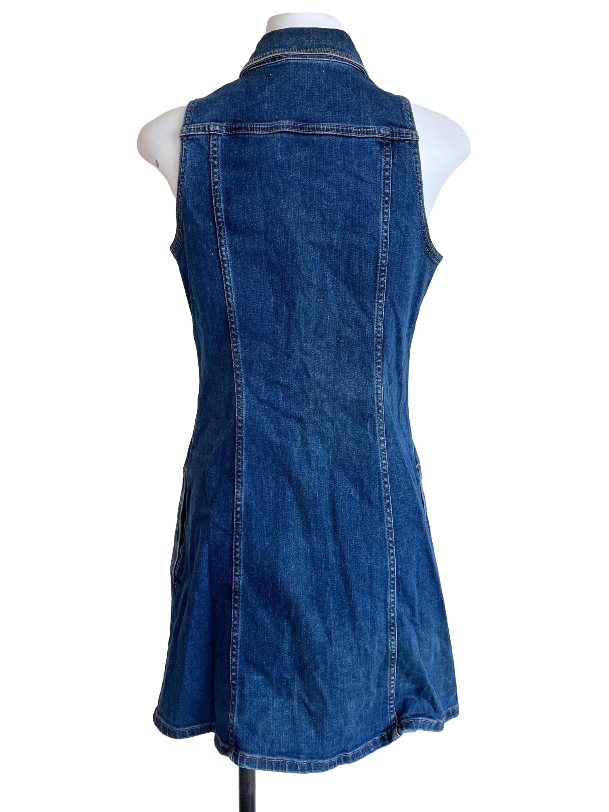 Blue Button Sleeveless Denim Dress