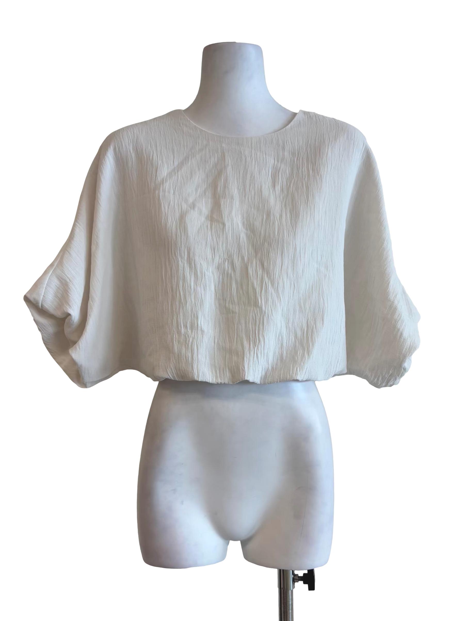 Pearl White Textured Batwing Top