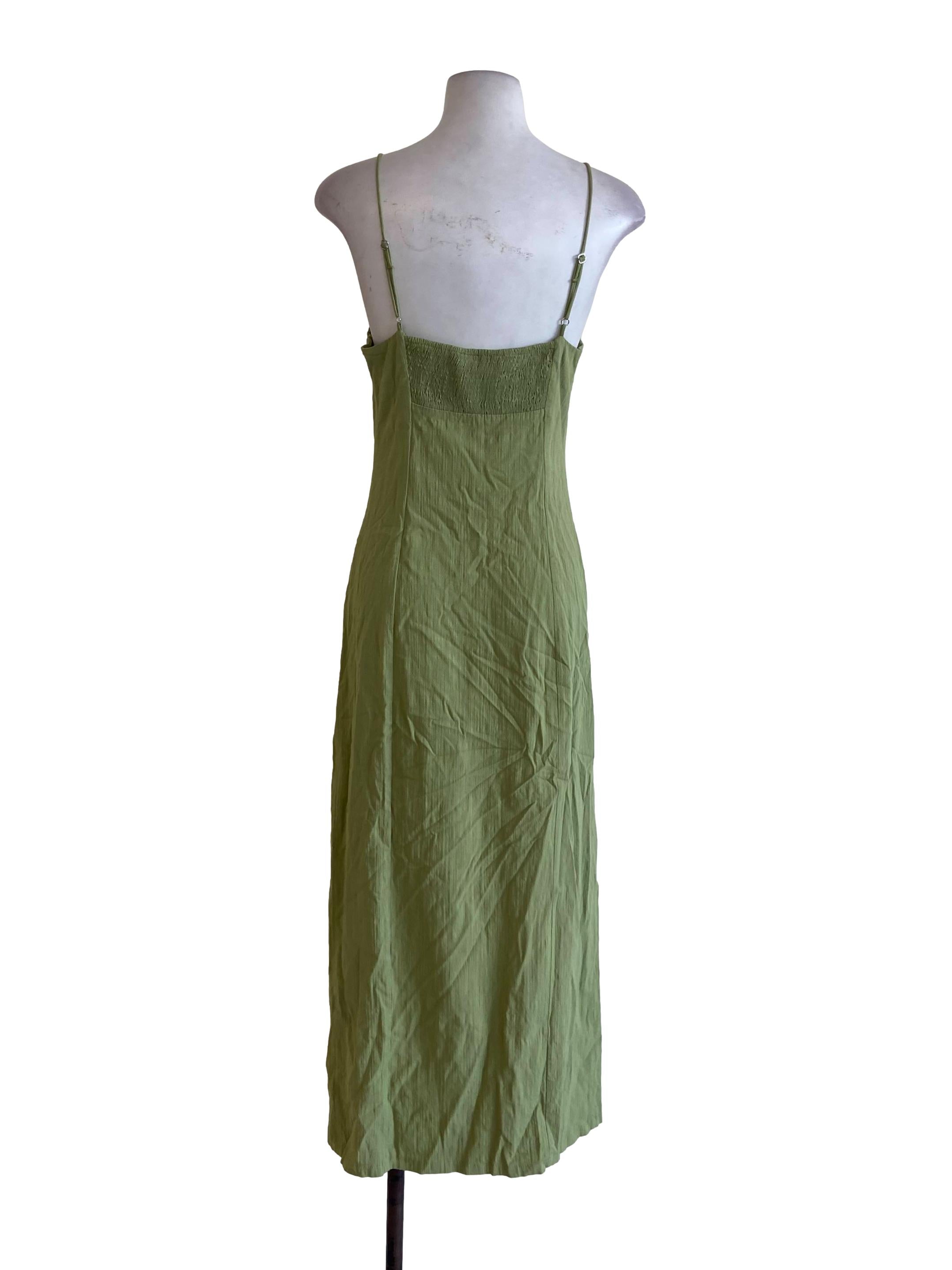 Olive Green Spaghetti Strap Slit Slip Dress