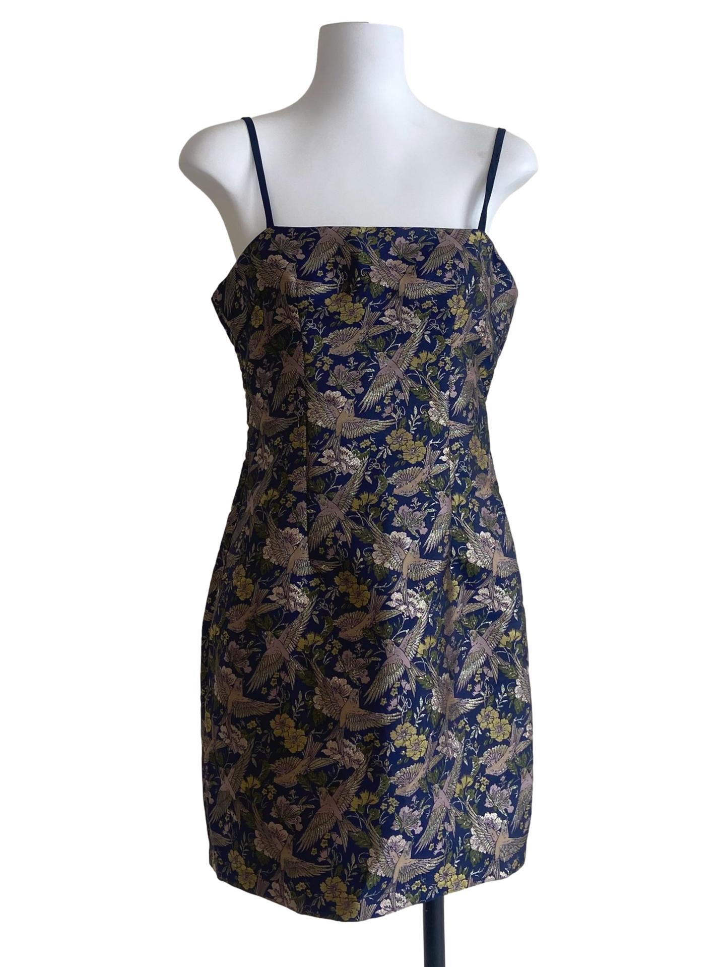Navy Blue Floral Sleeveless Slip Dress