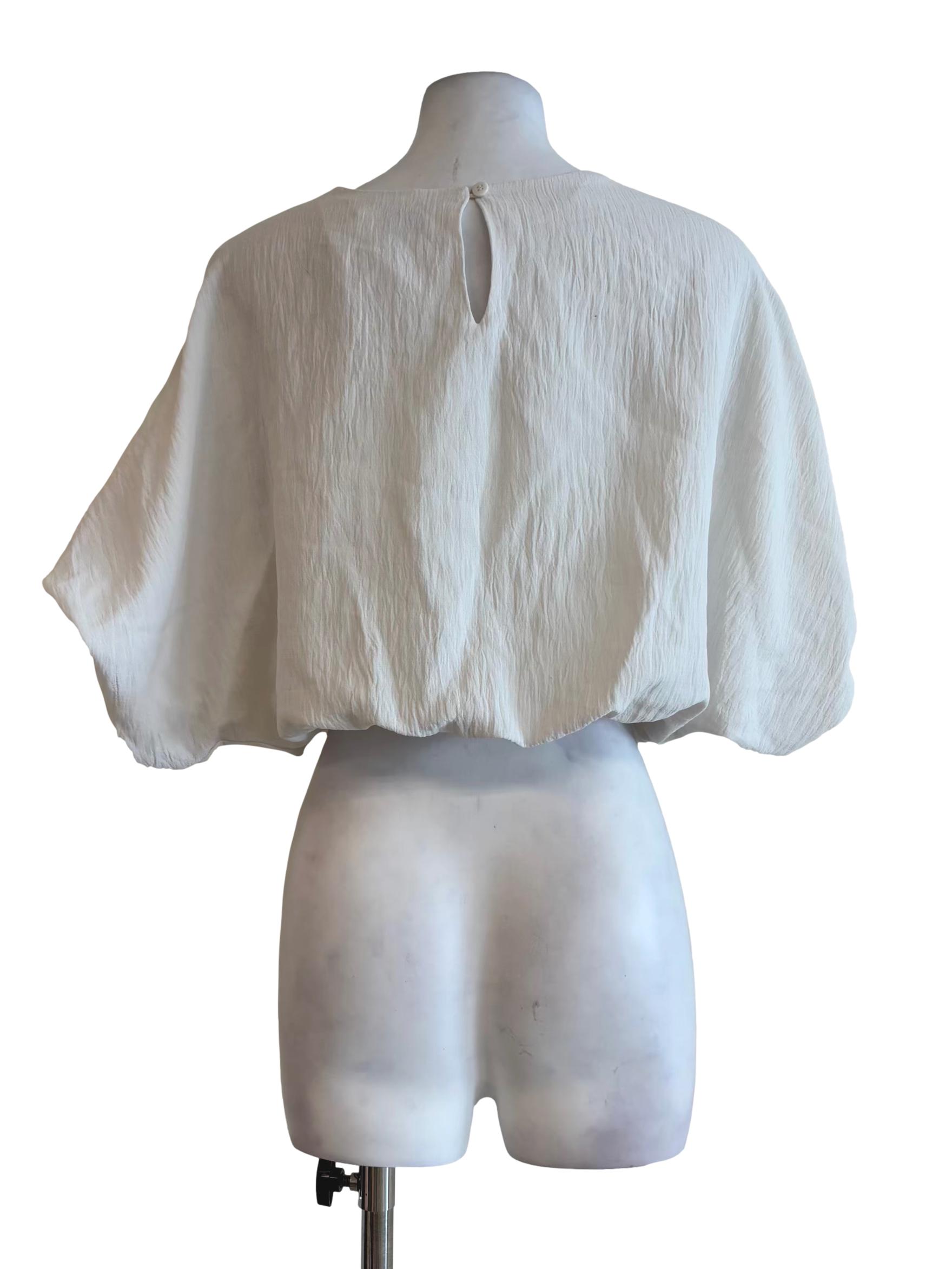 Pearl White Textured Batwing Top