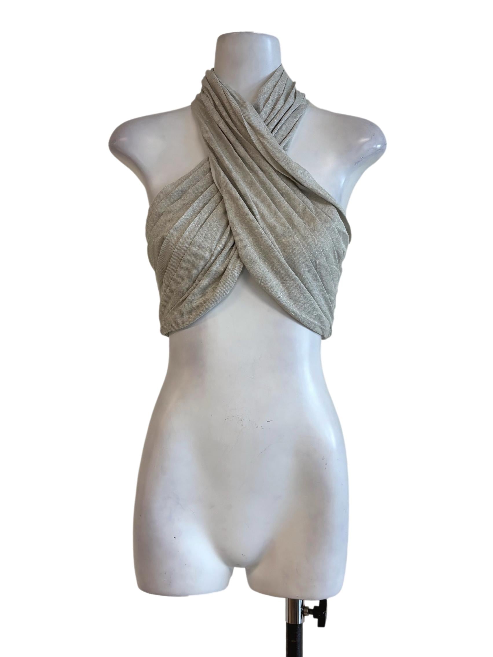 Silver Glittery Cross-Neck Top