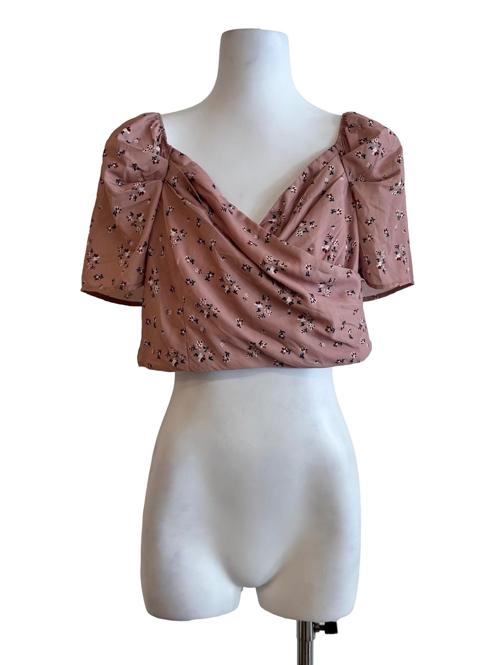 Blush Pink Floral Pattern Crop Top